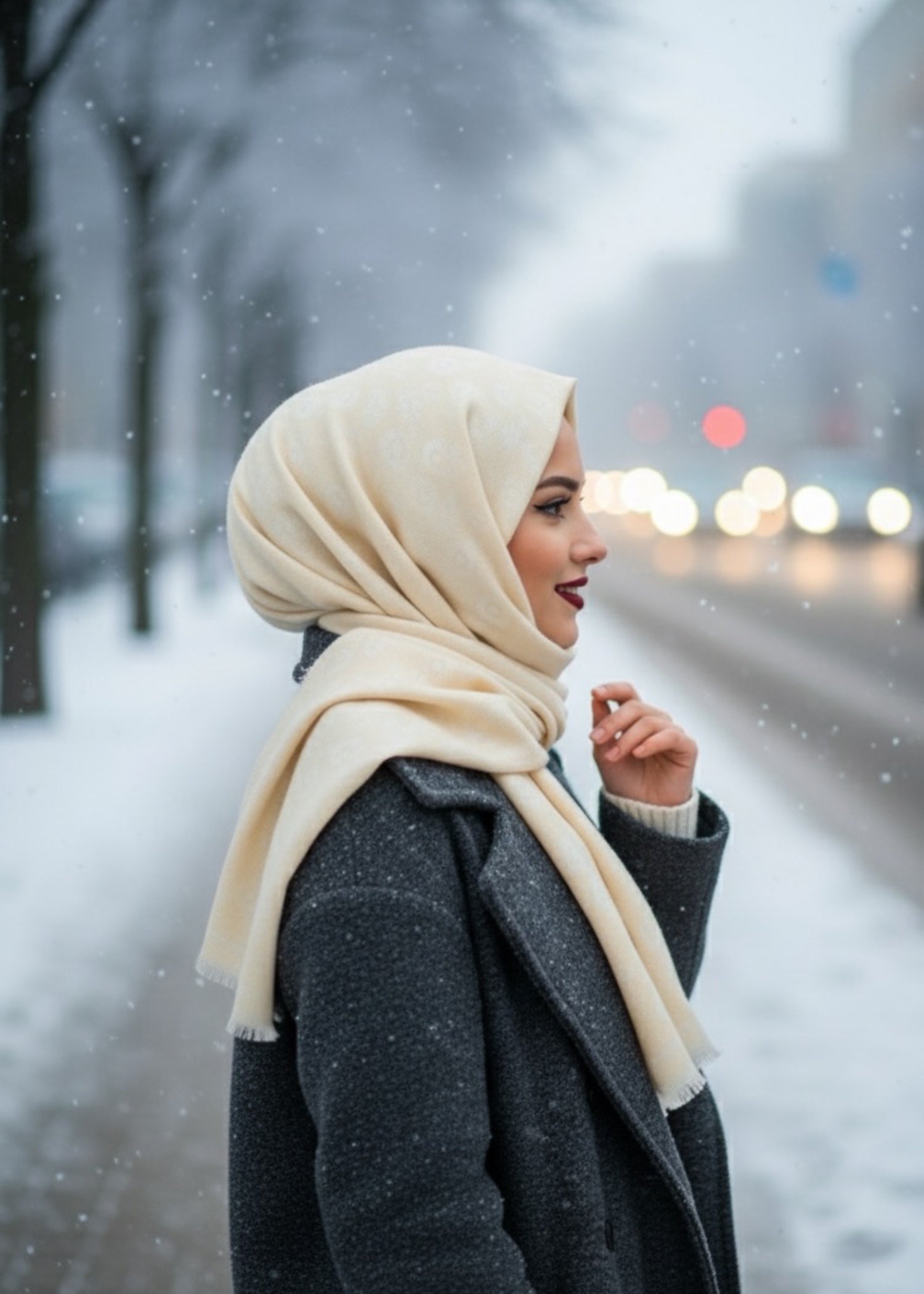 wool Hijab in Cream