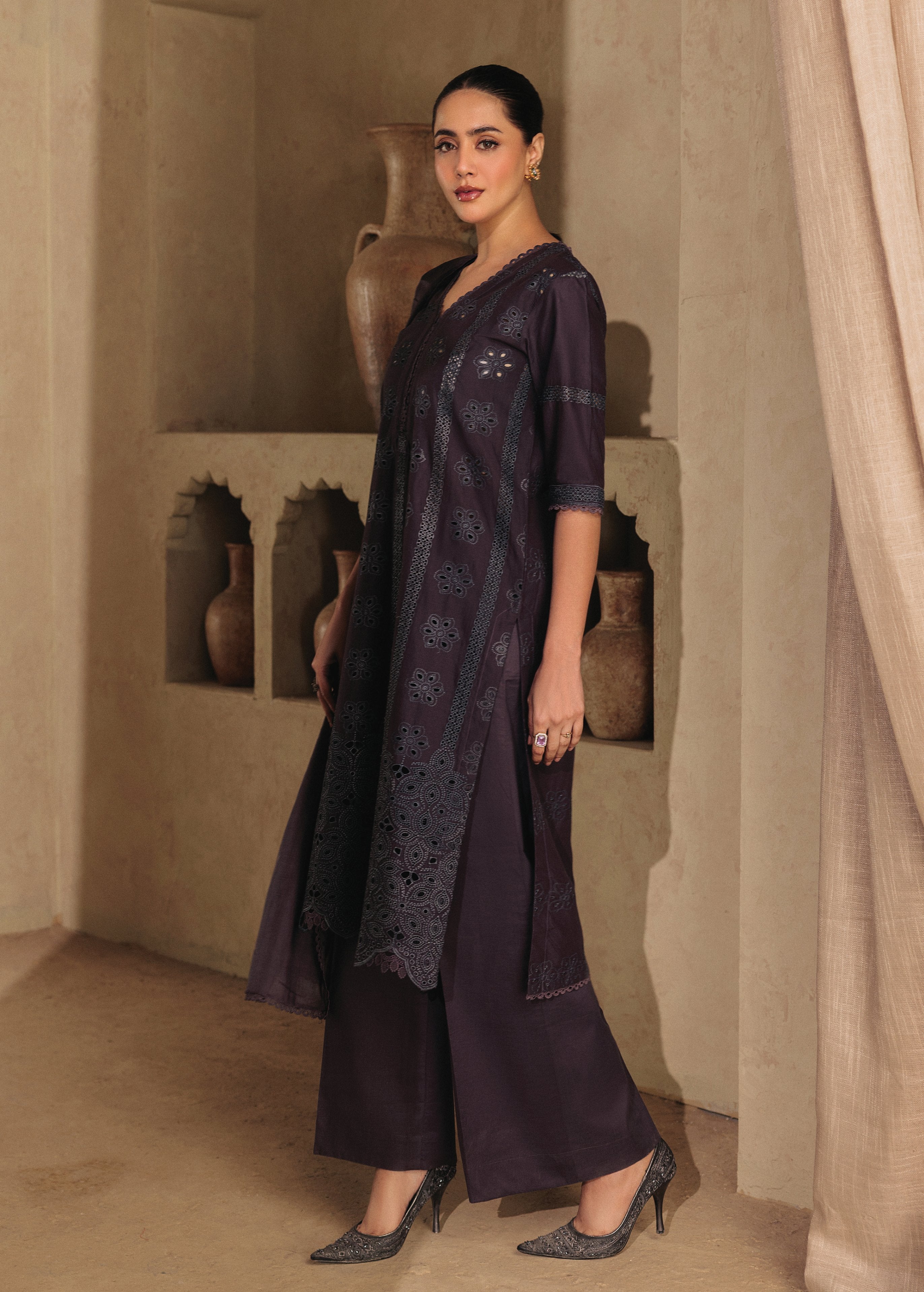 lawn Kurta Set in Egg plant