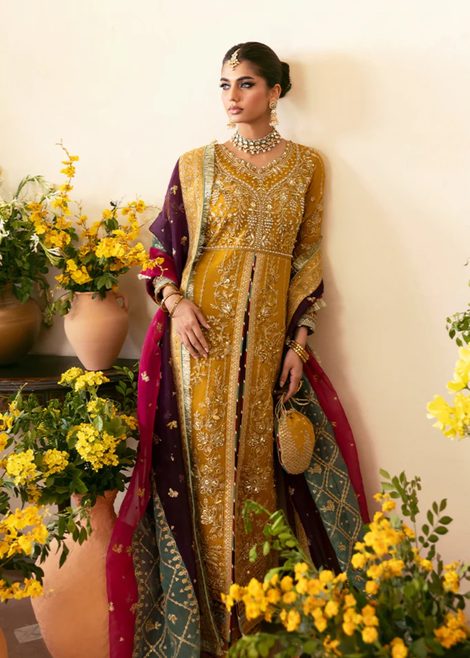organza Sharara in Saffron