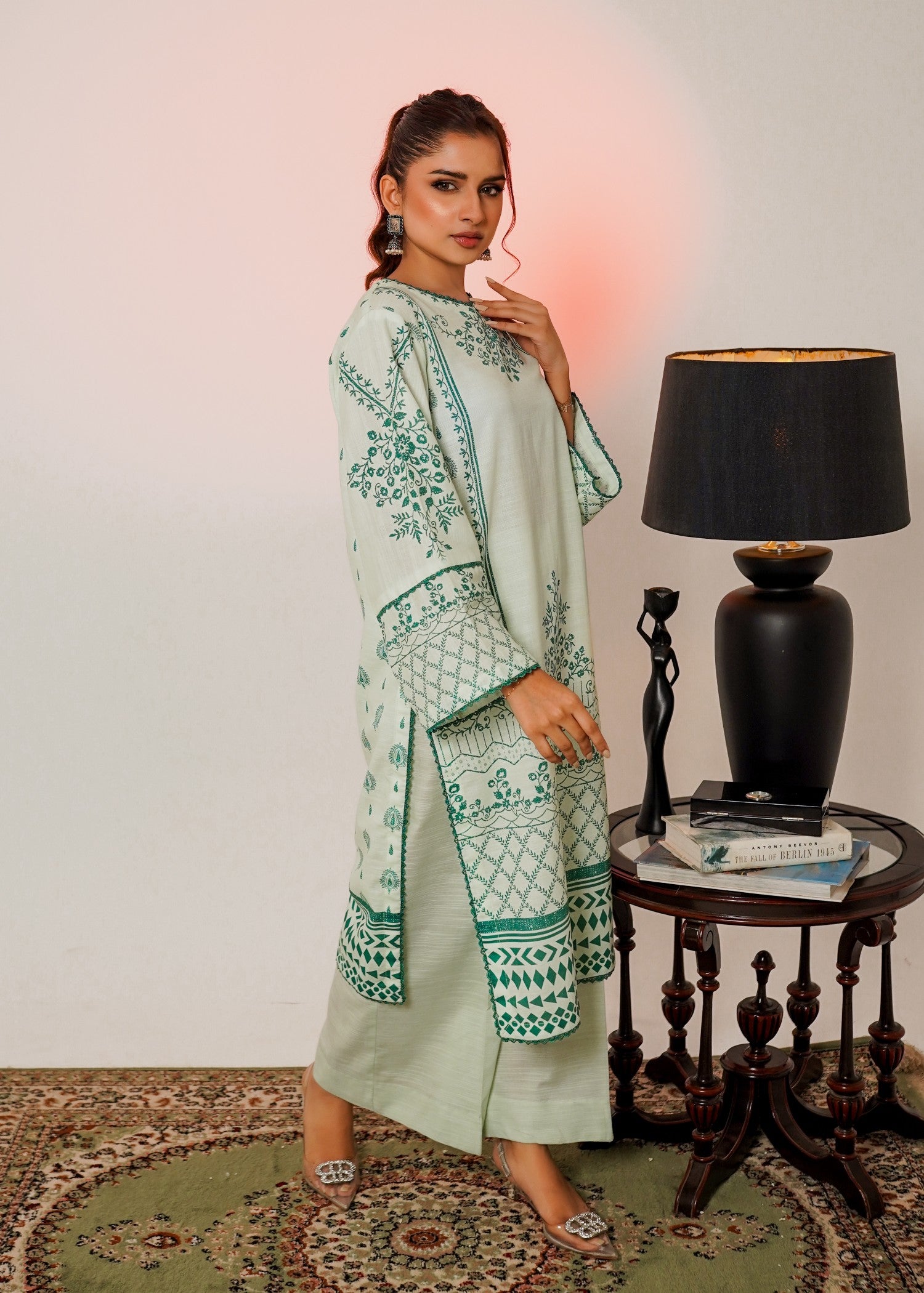 khaddar Kurta Set in Tea green