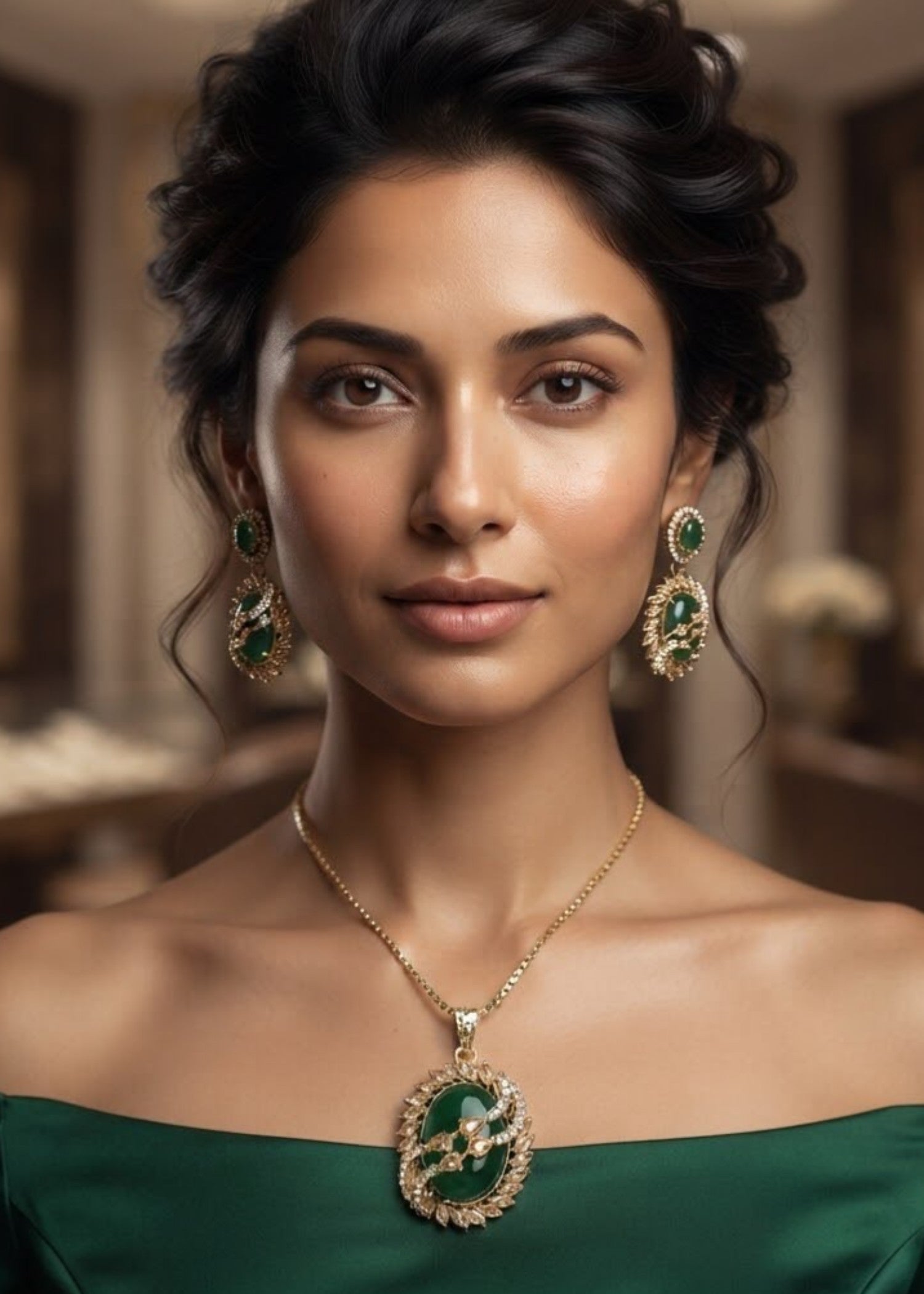 Jewelry Set in Green, gold Color by - Trendy Women Jewelry Set RWN8610