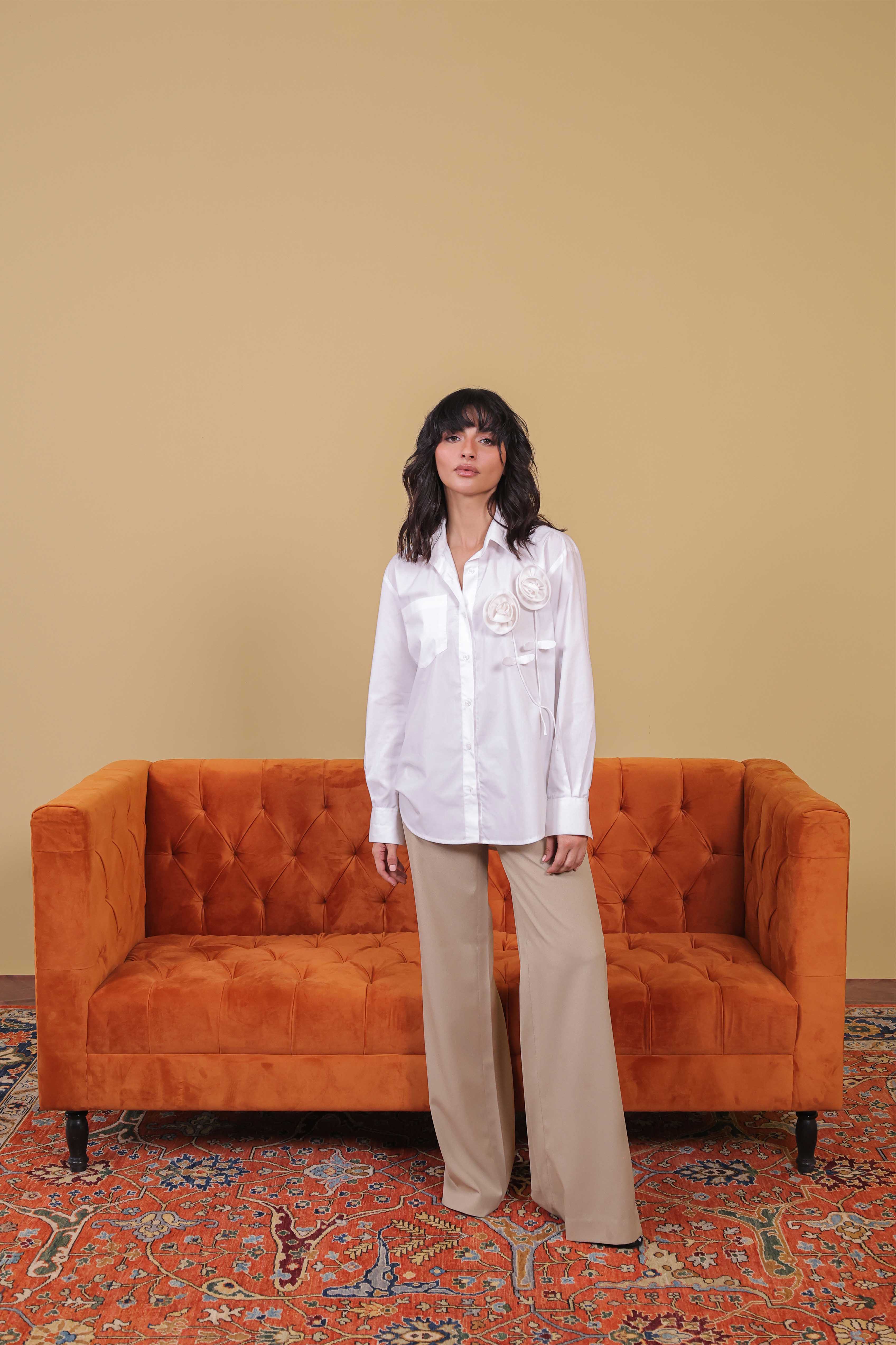 cotton dobby Top in White
