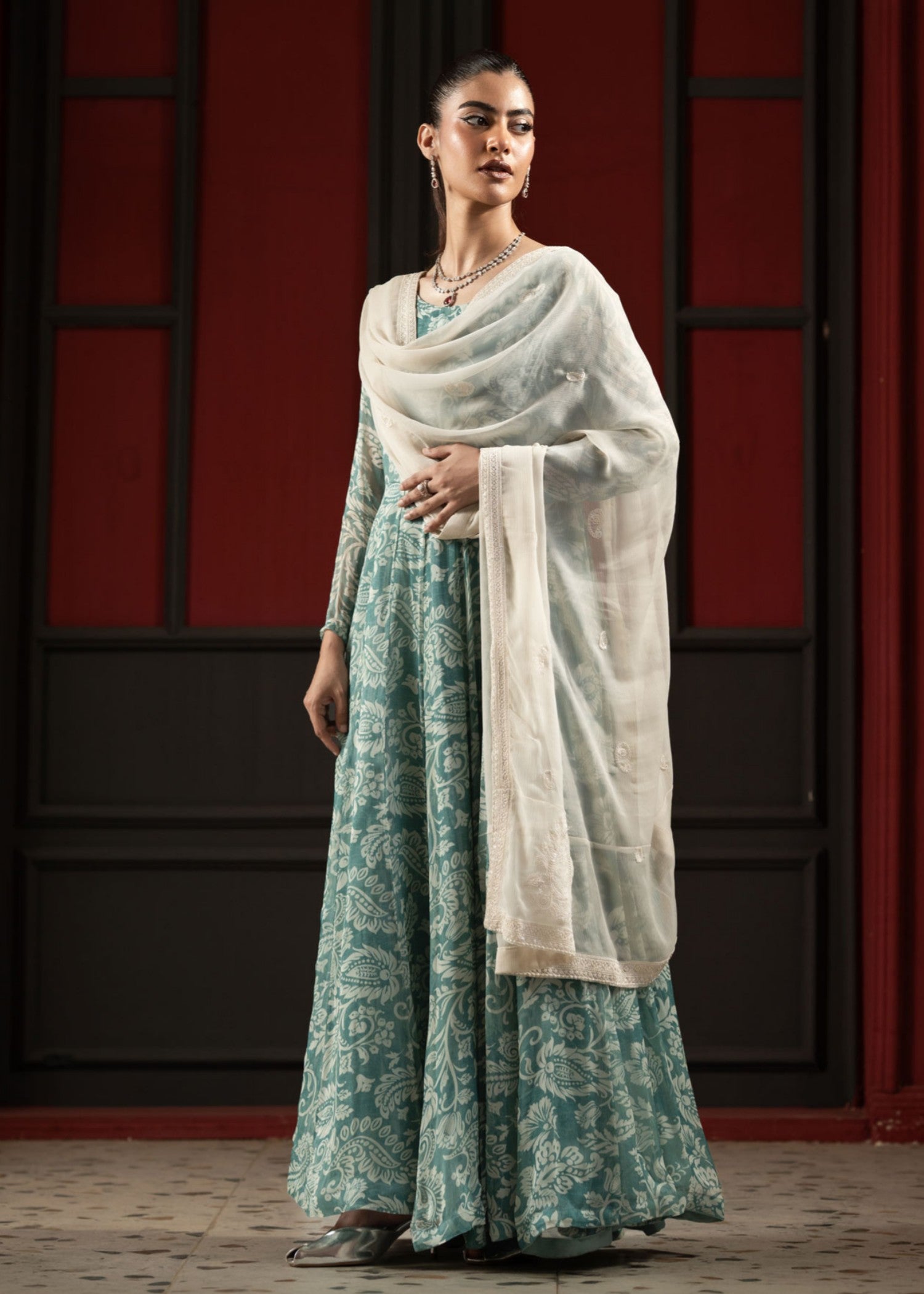 chiffon Pishwas in Frost blue