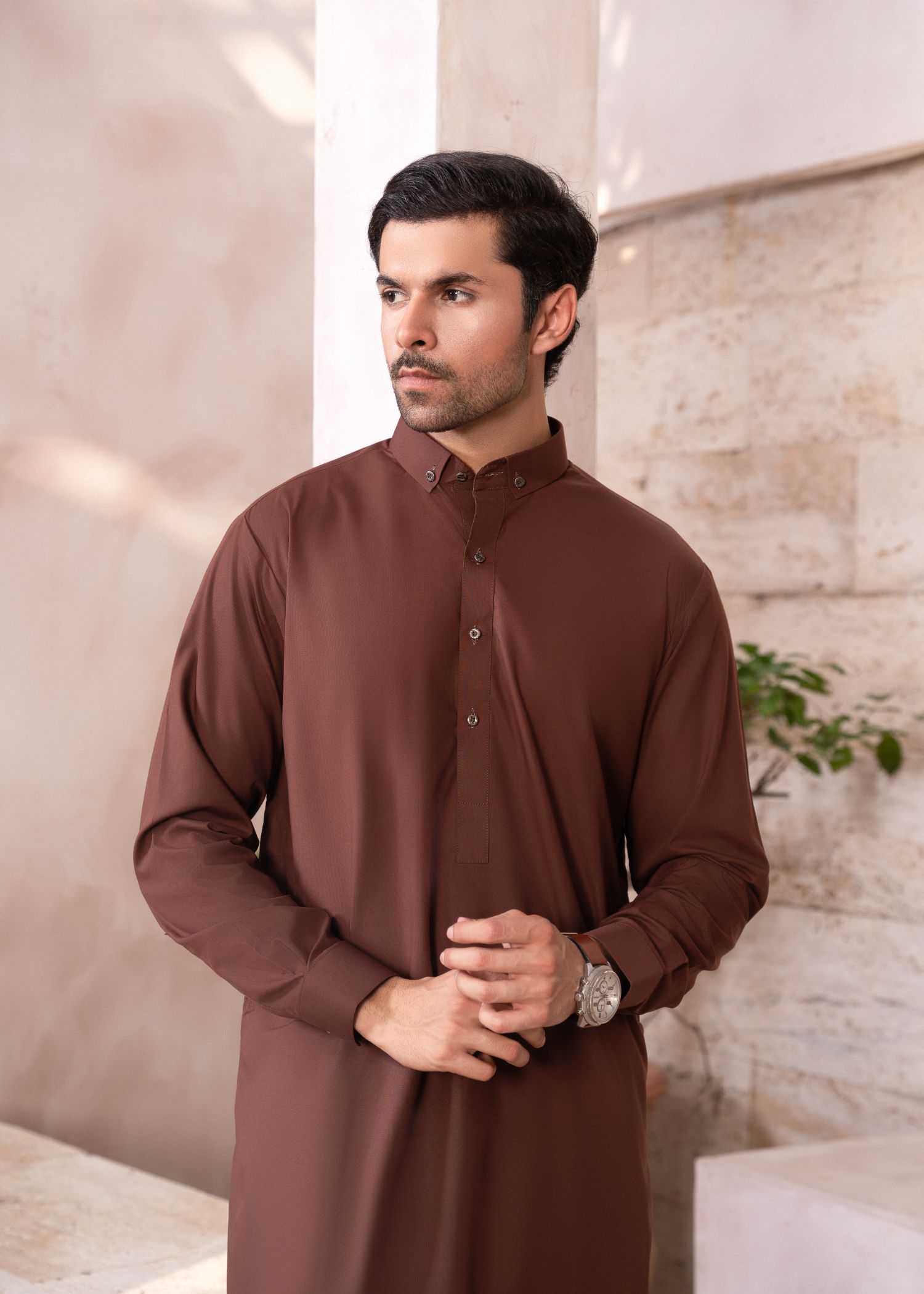 wash & wear Shalwar Kameez in Chocolate brown