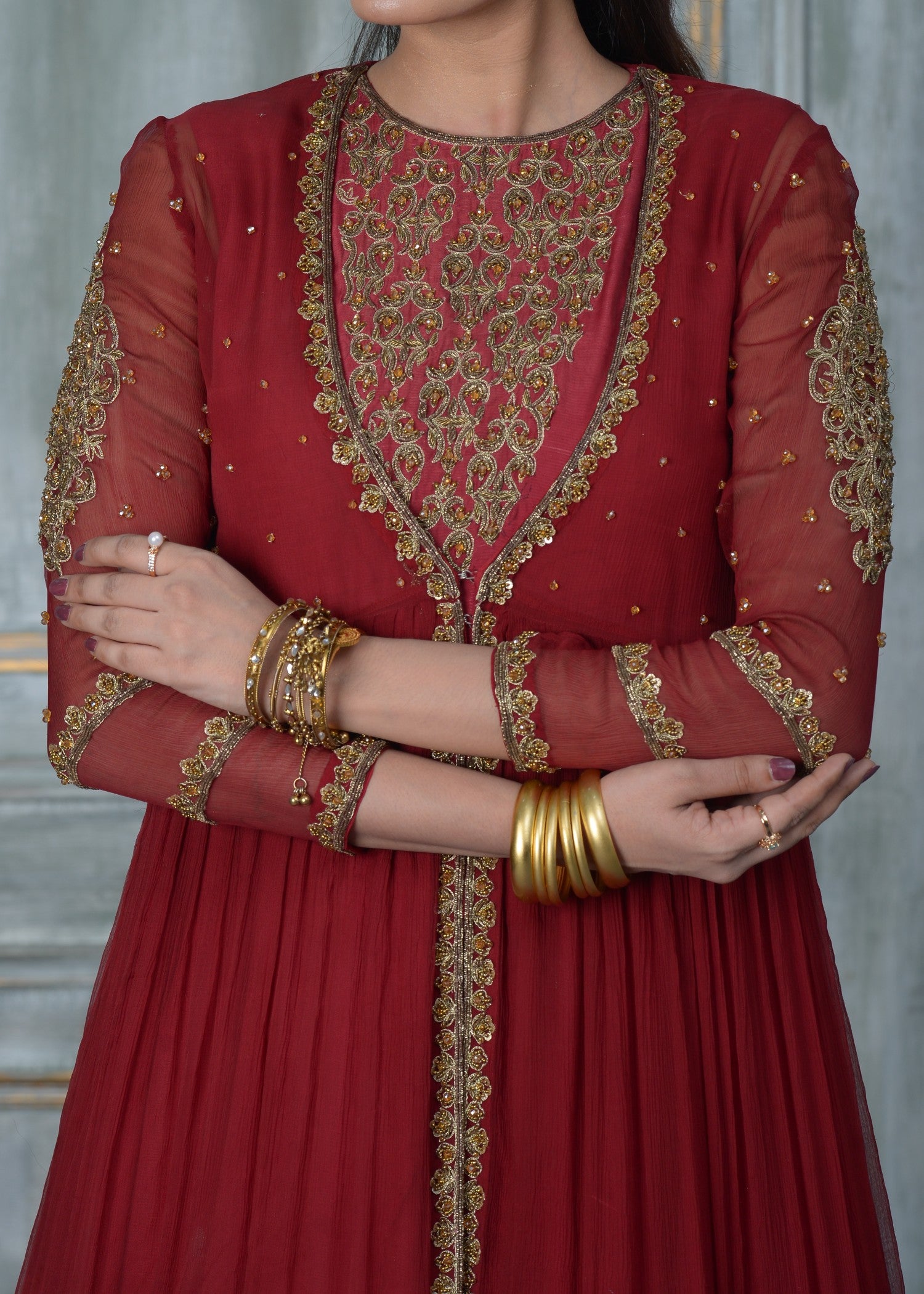 crinkle chiffon Lehenga in Maroon