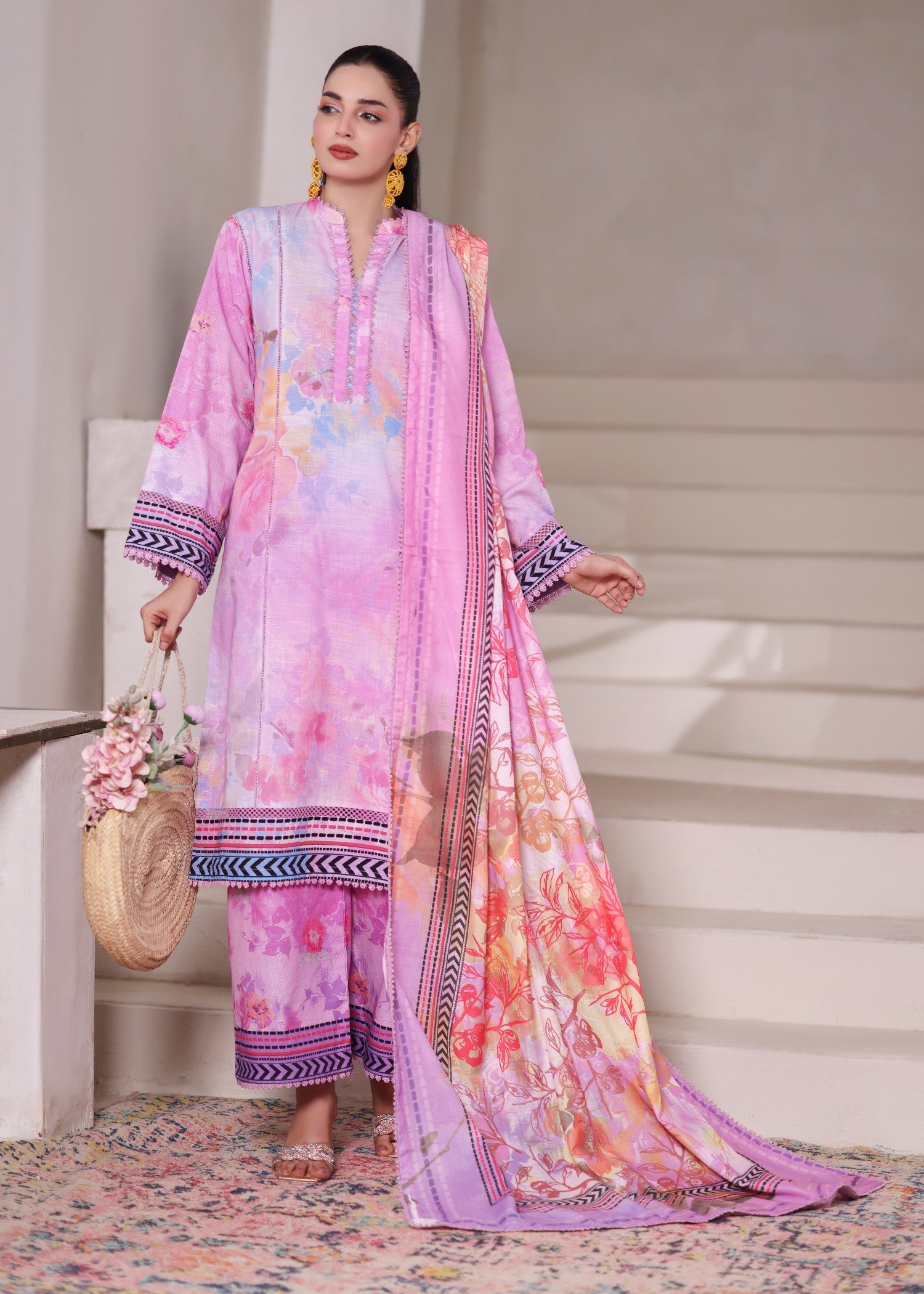 khaddar Kurta Set in Pastel pink