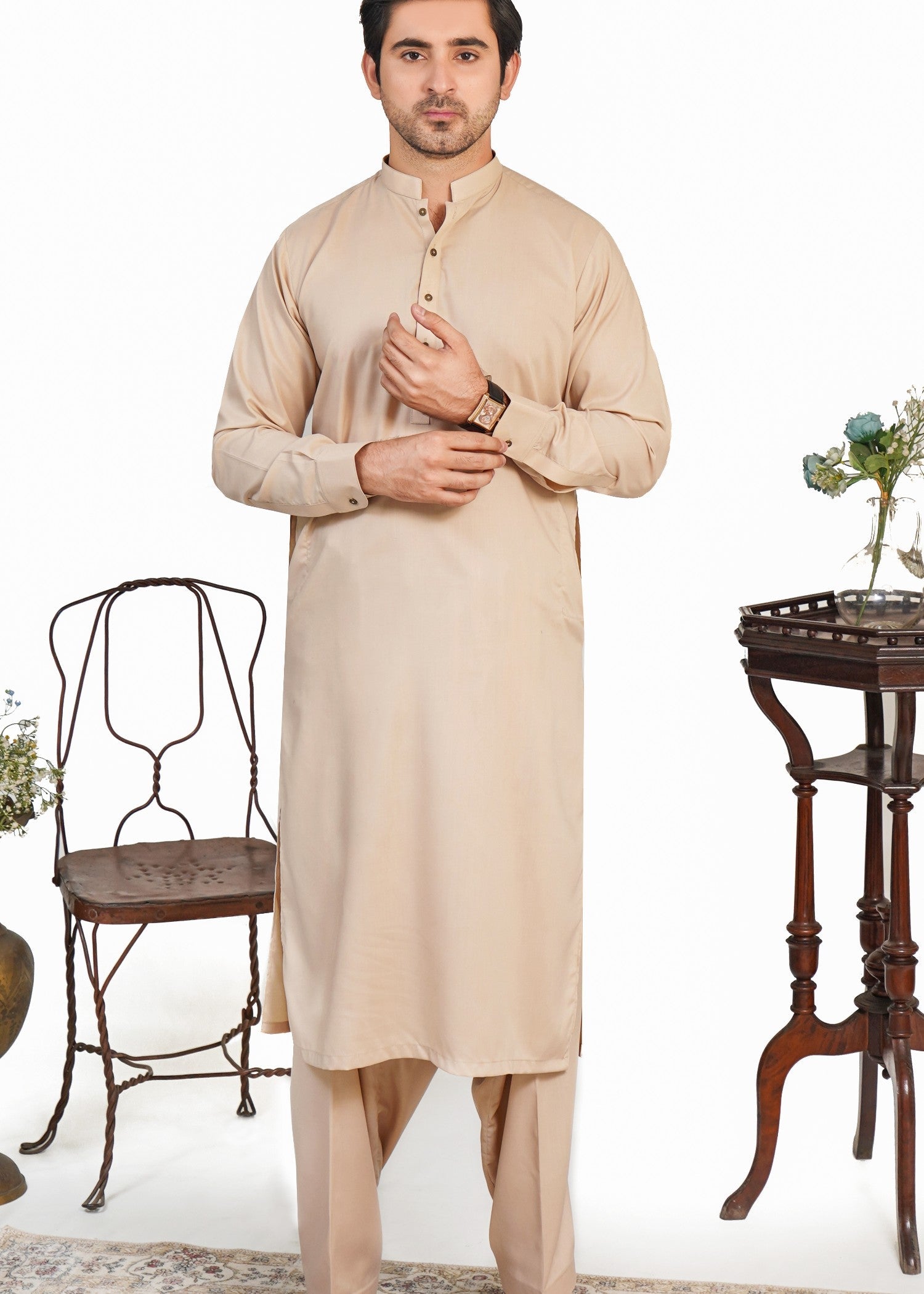 wash & wear Shalwar Kameez in Beige by Kafoor Clothing