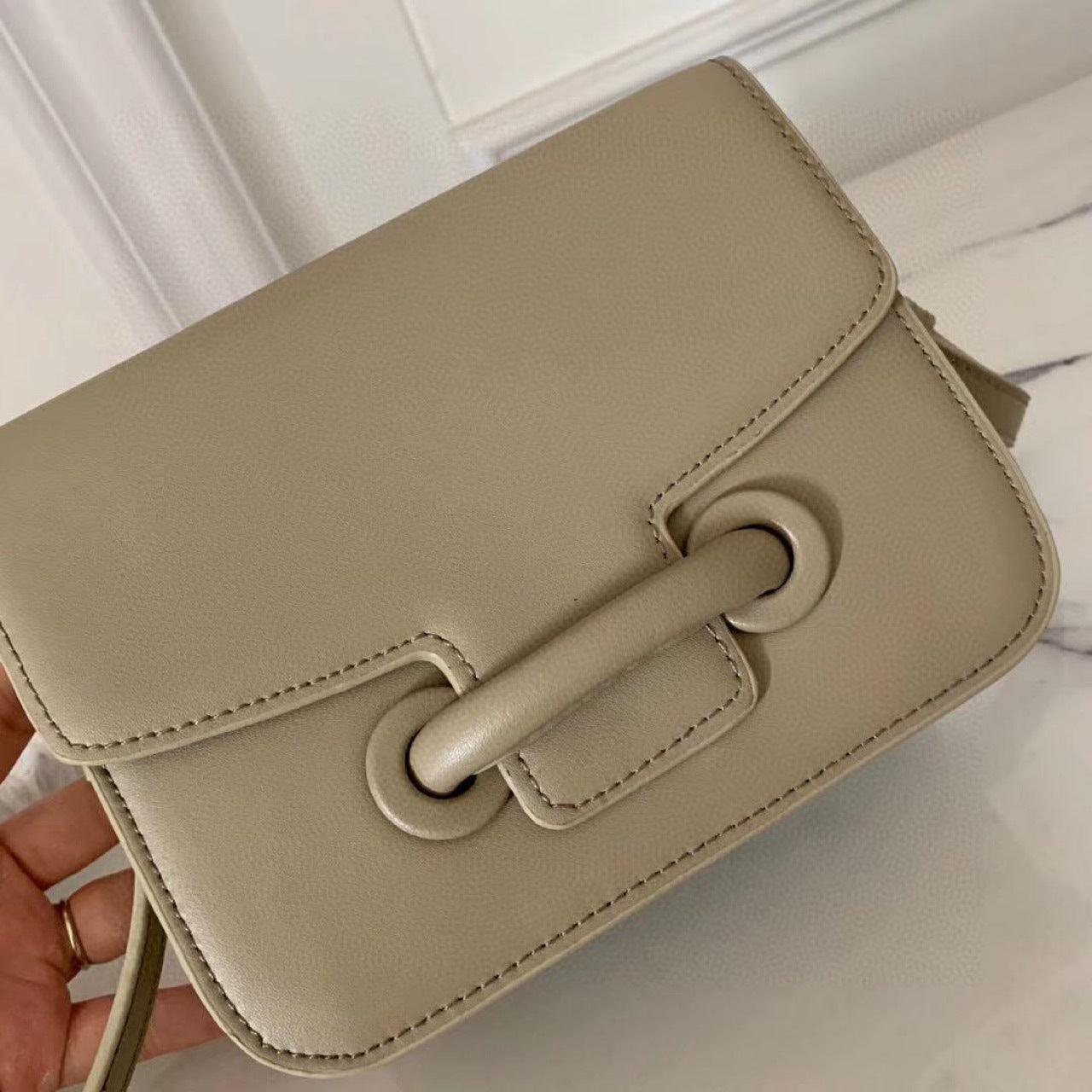 Simple And Versatile Real Cowhide Buckle Small Square Bag