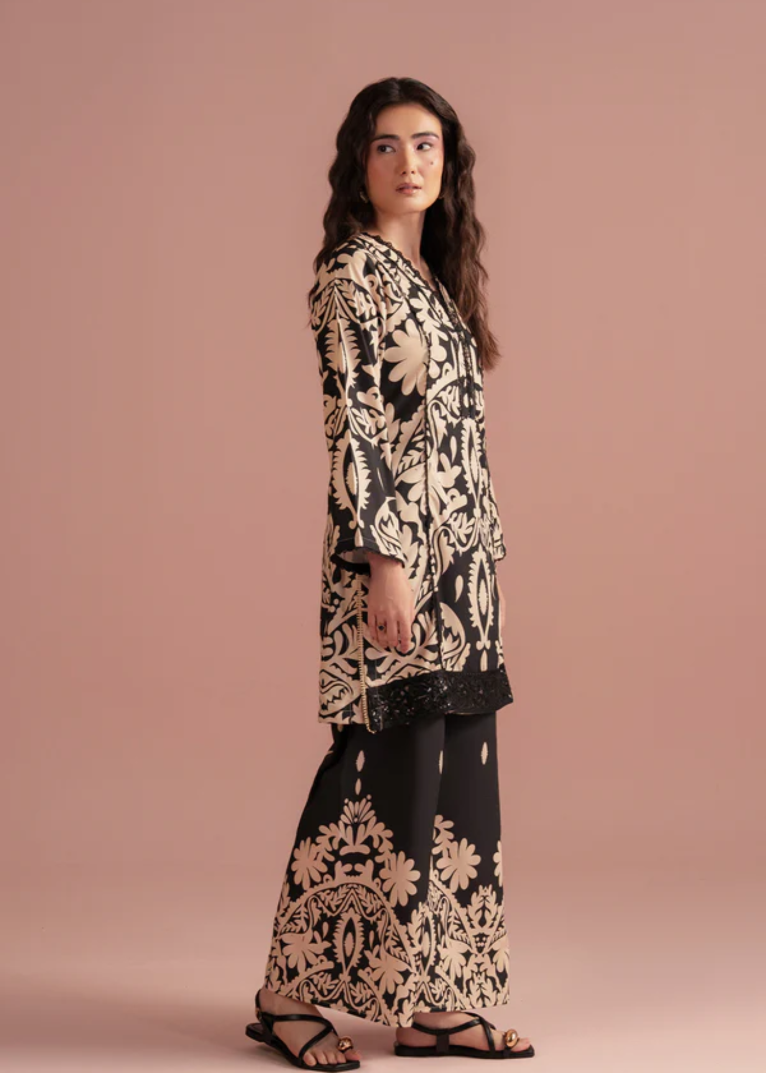 poly lawn Co Ord Sets in Beige, black