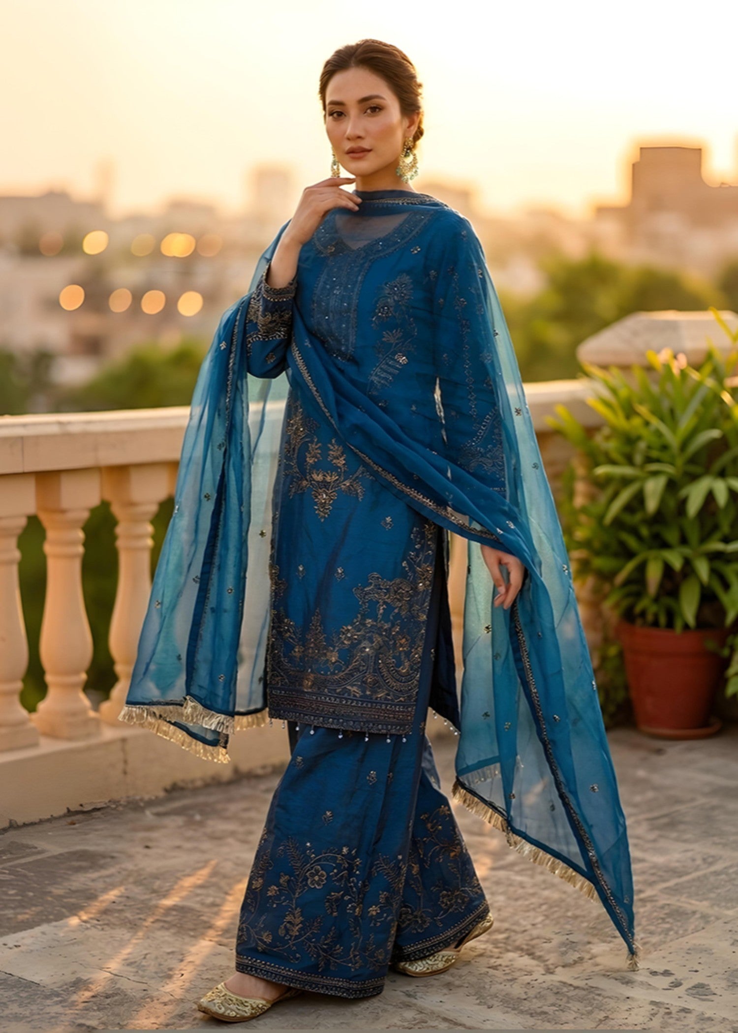 organza Sharara in Royal blue