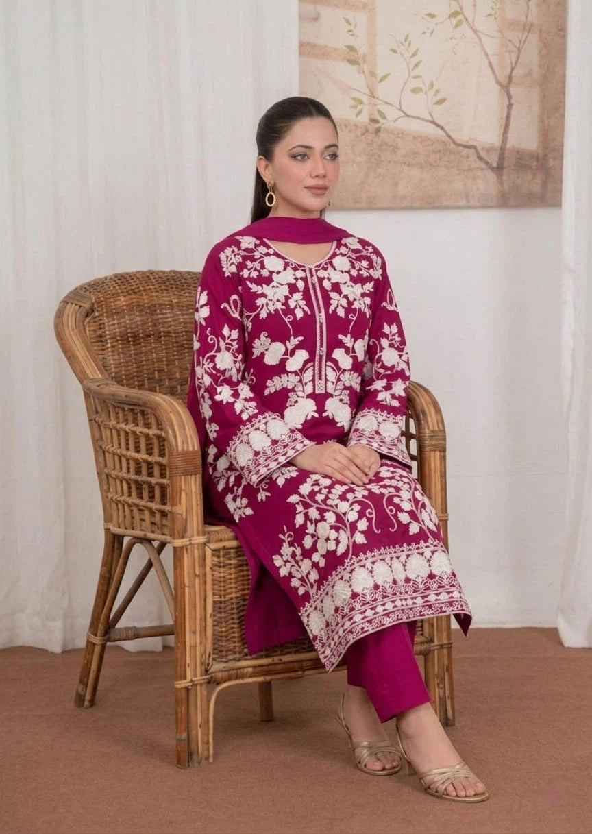 linen Kurta Set in Magenta