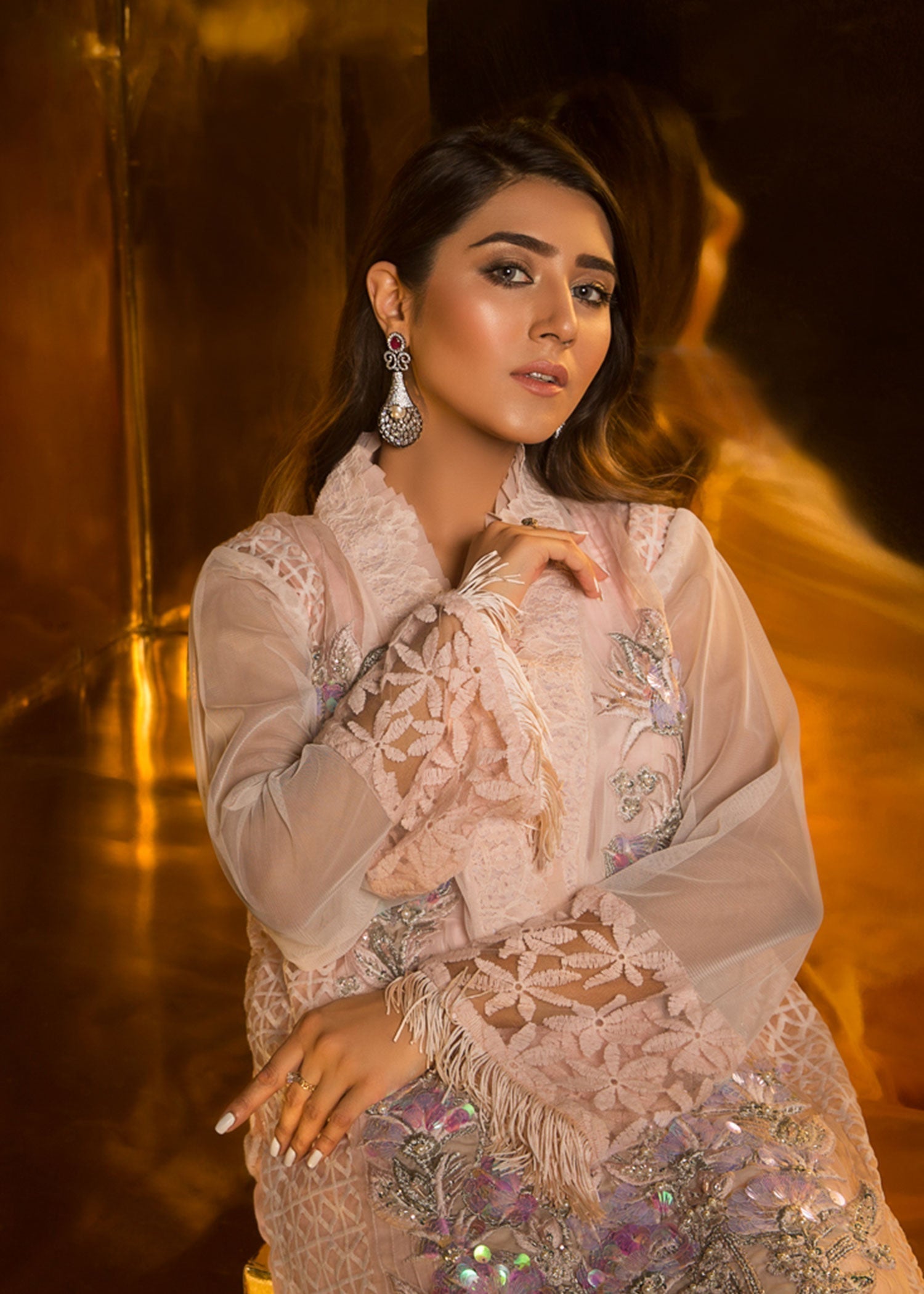 organza Kurta Set in Pastel pink