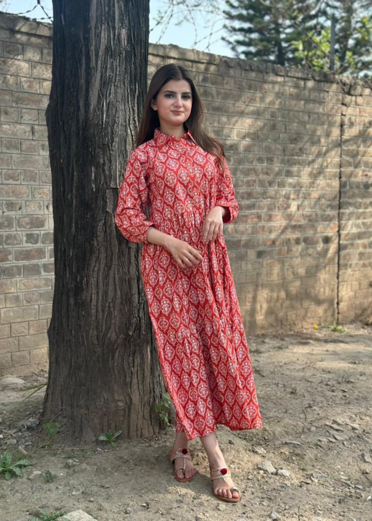 arabic lawn Maxi in Rust orange