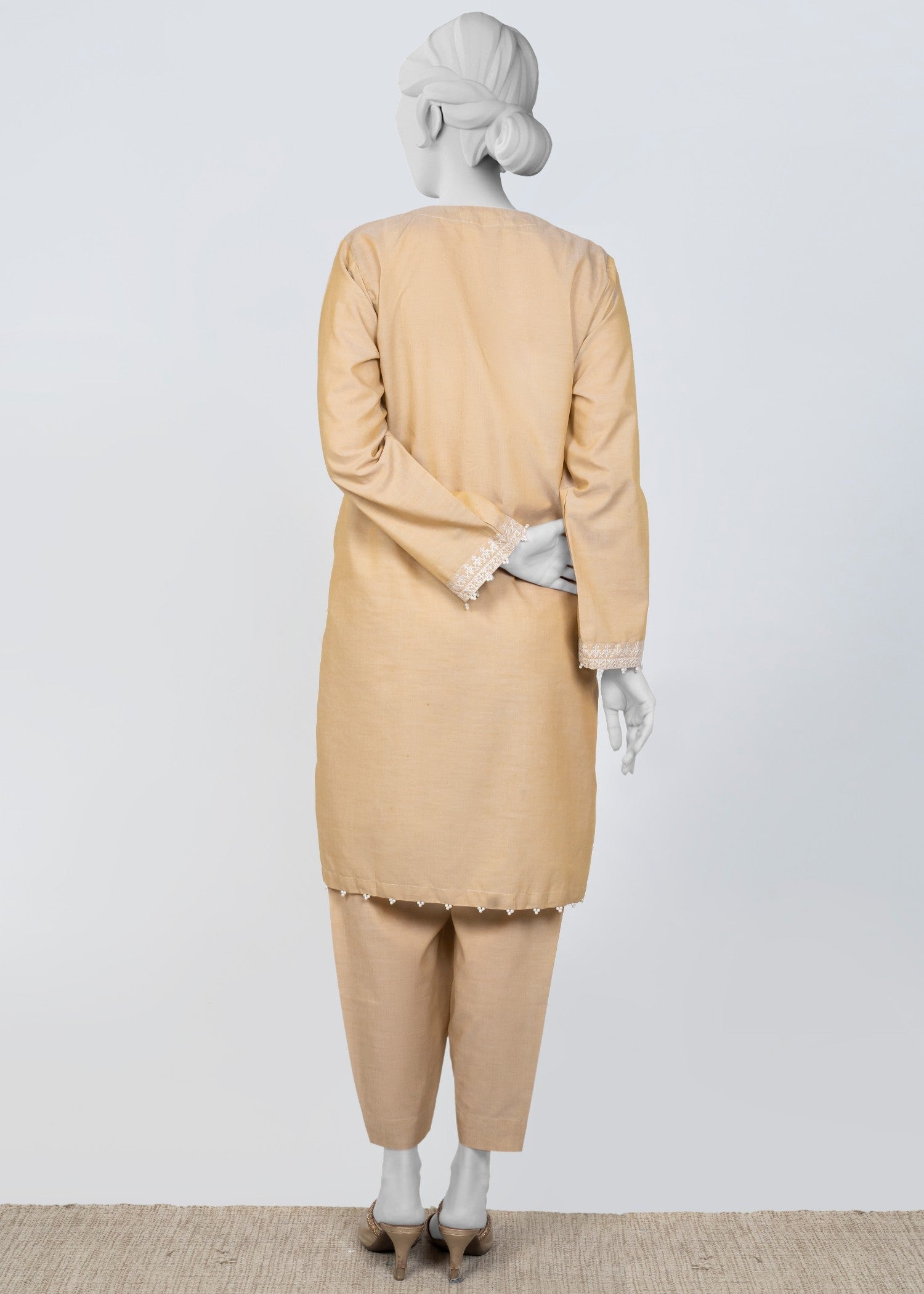 chambray Kurta Set in Beige