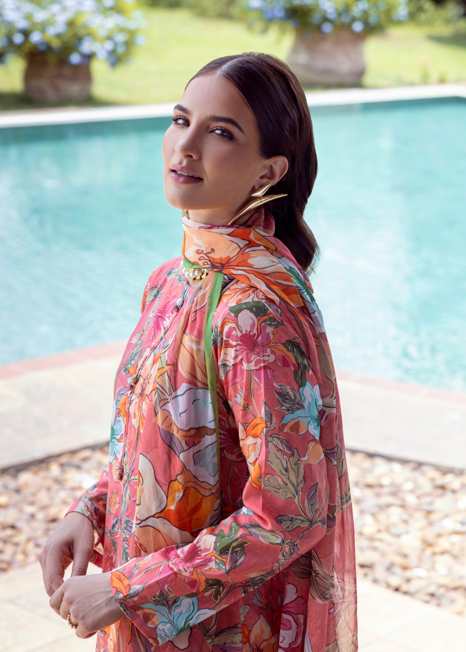 lawn Sharara in Peach pink