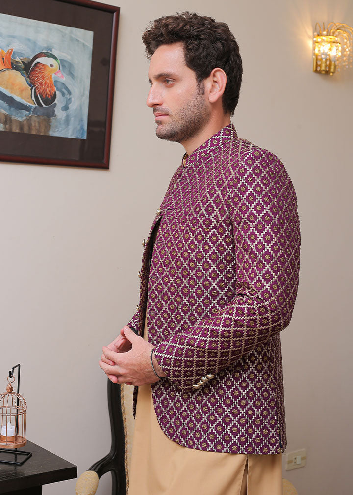 banarsi silk Prince Coat in Purple