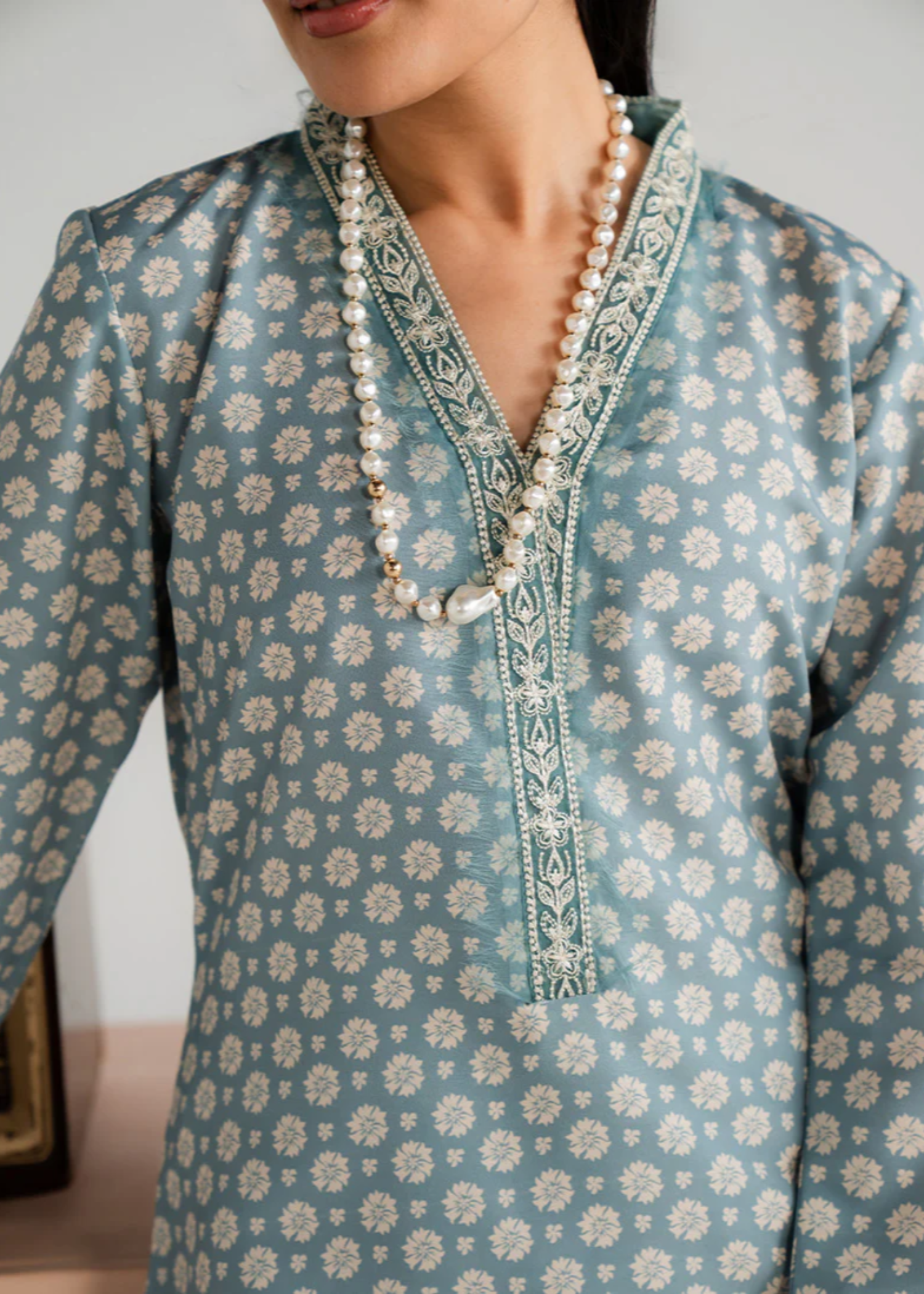 poly lawn Kurta Set in Lynx white