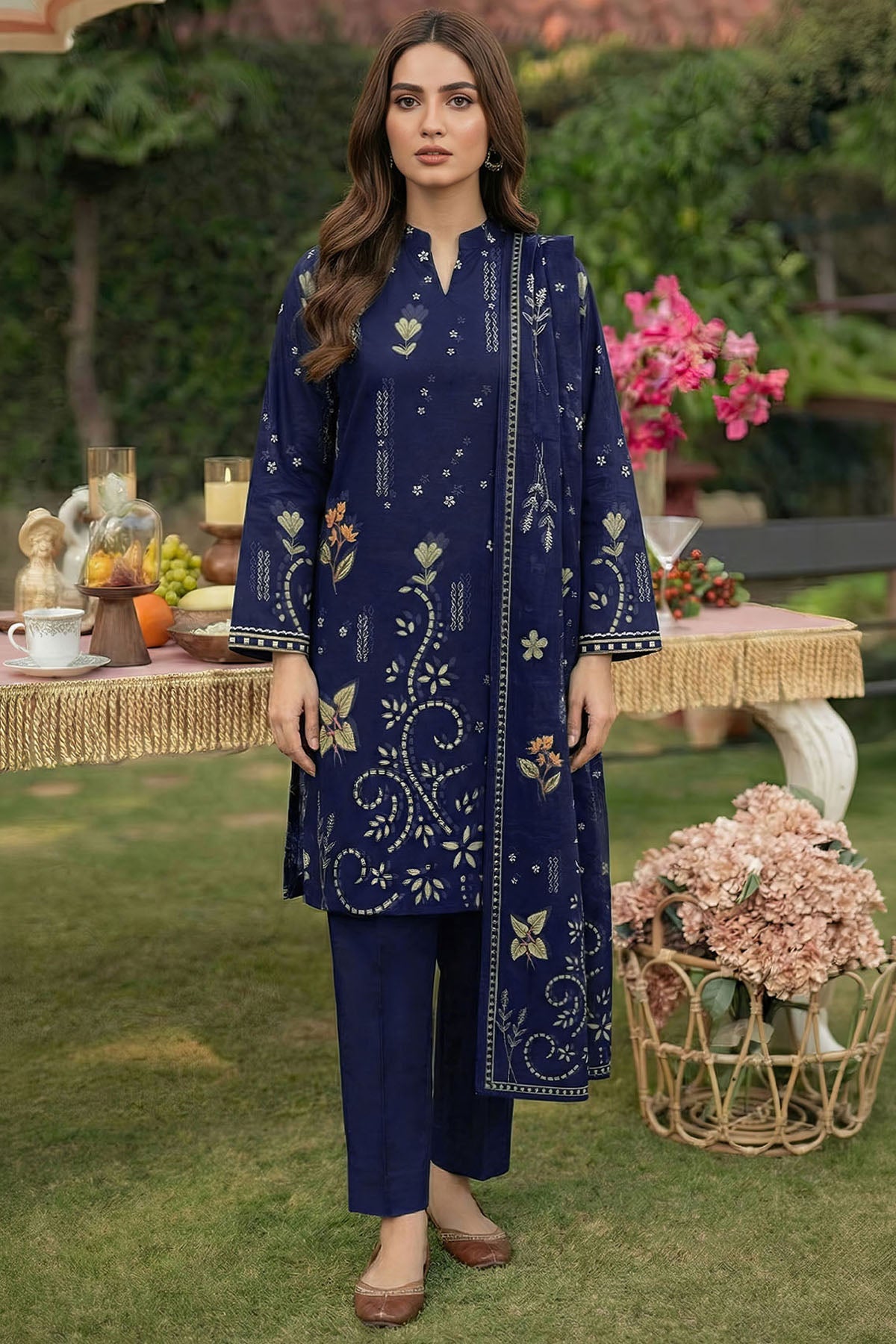 lawn Unstitched in Navy blue