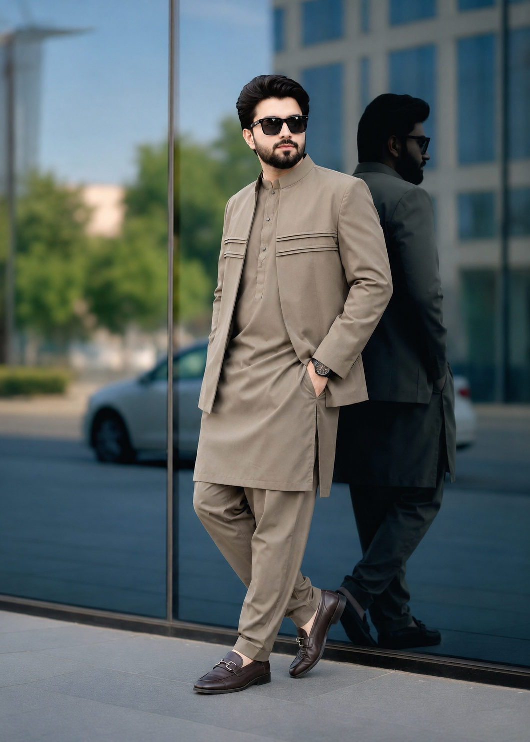 wash & wear Prince Coat in Beige by The Great Masters (TGM)