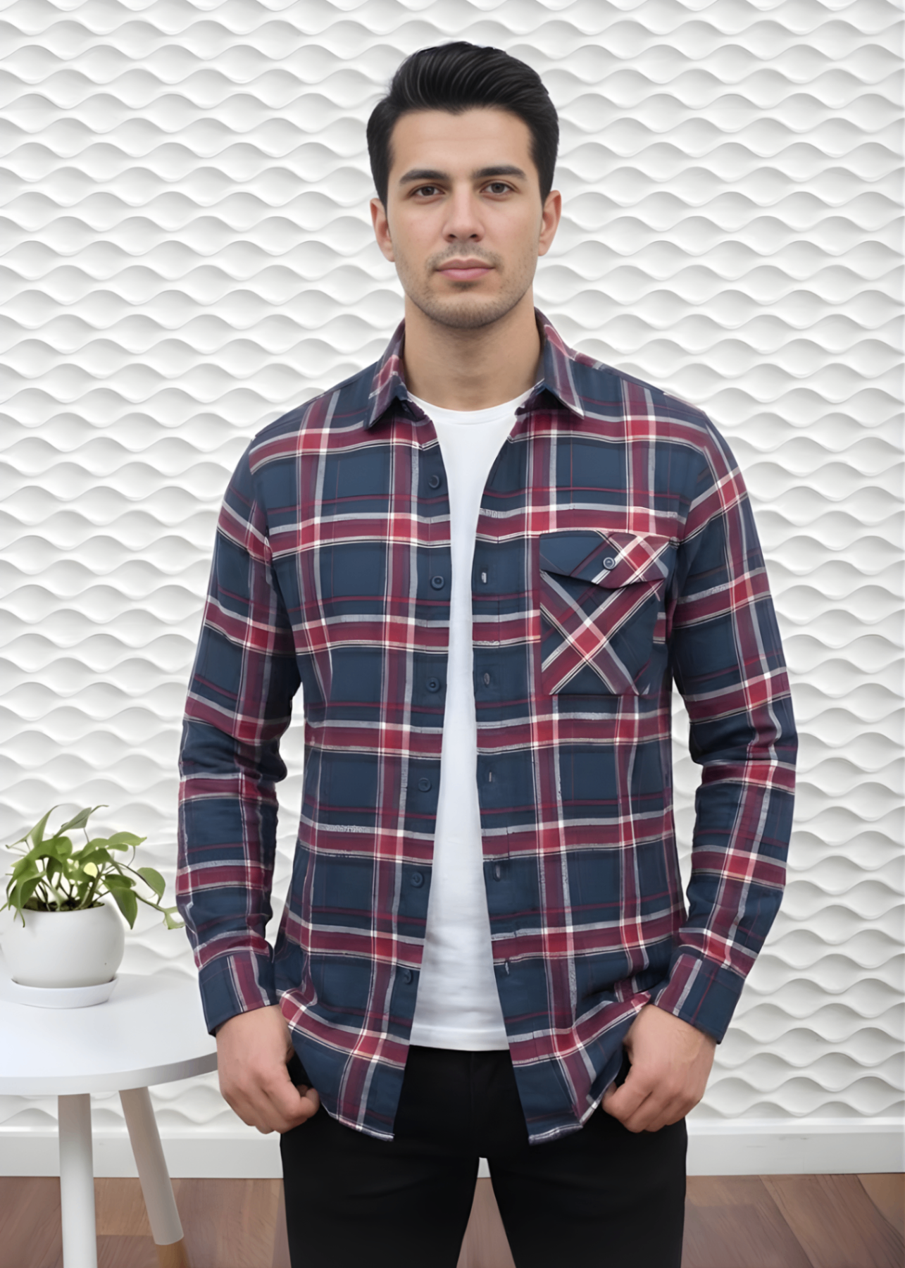 flannel Casual Shirt in Multi, blue, red