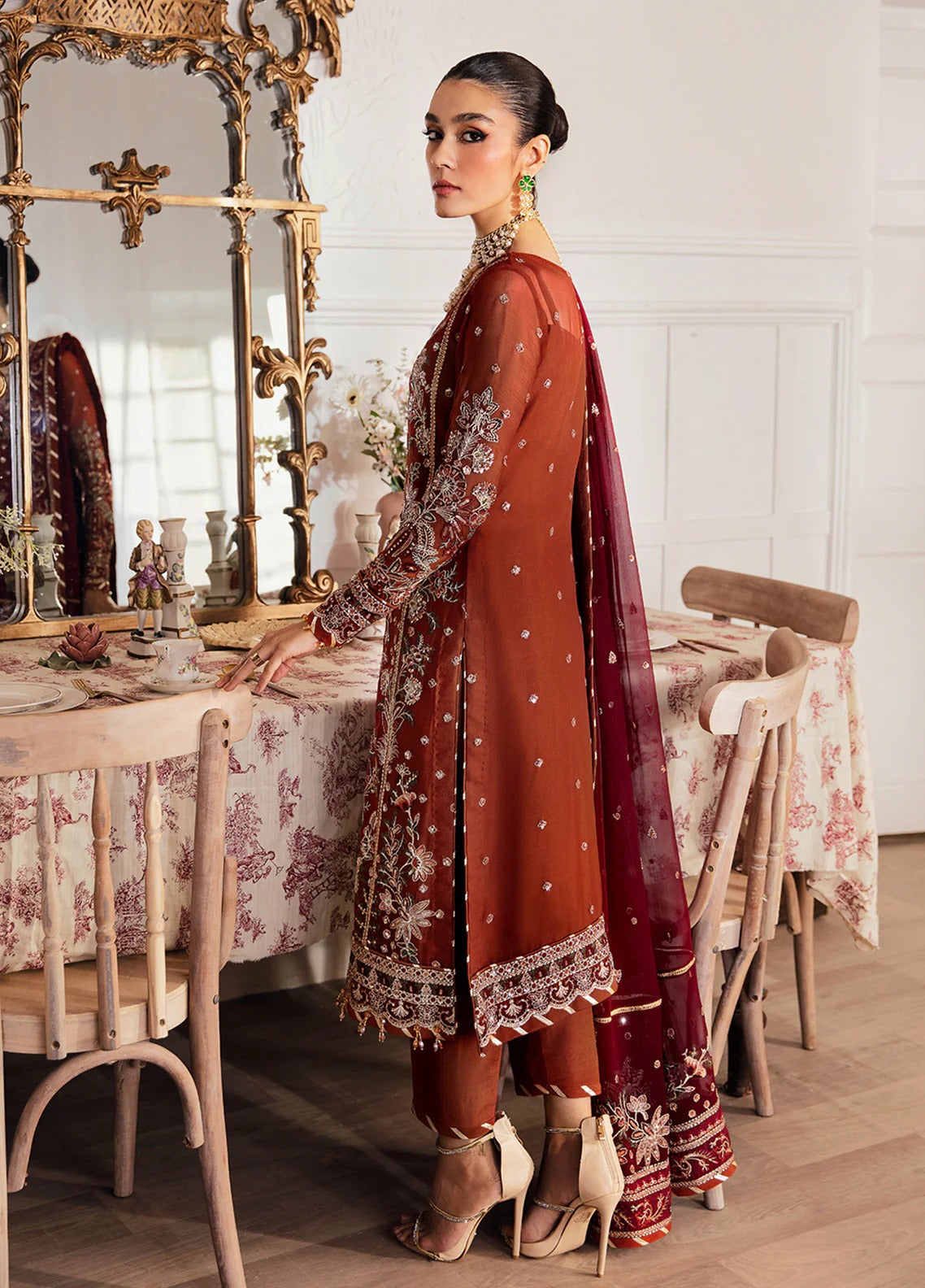 chiffon Kurta Set in Blood red