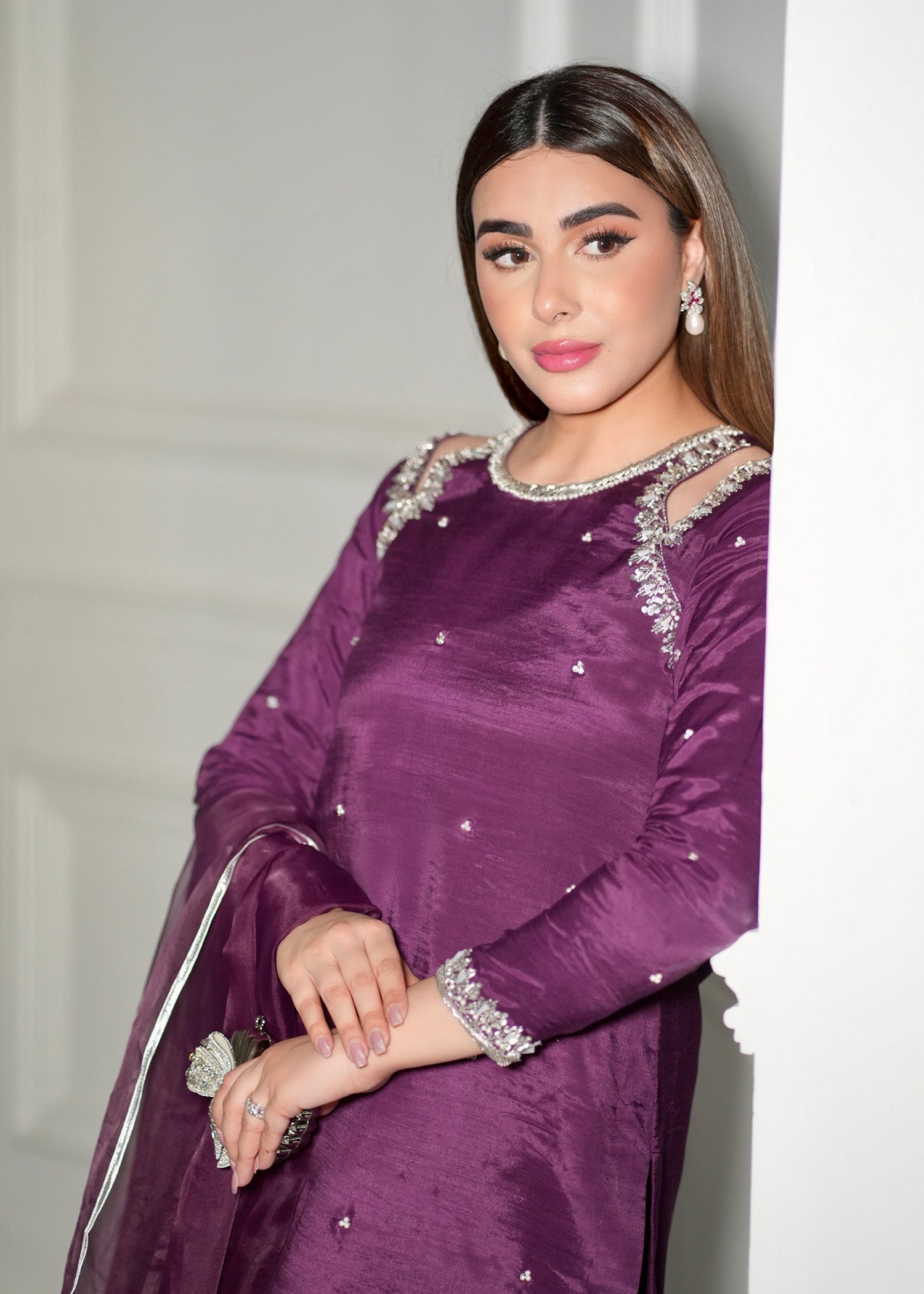 medium silk Kurta Set in Purple