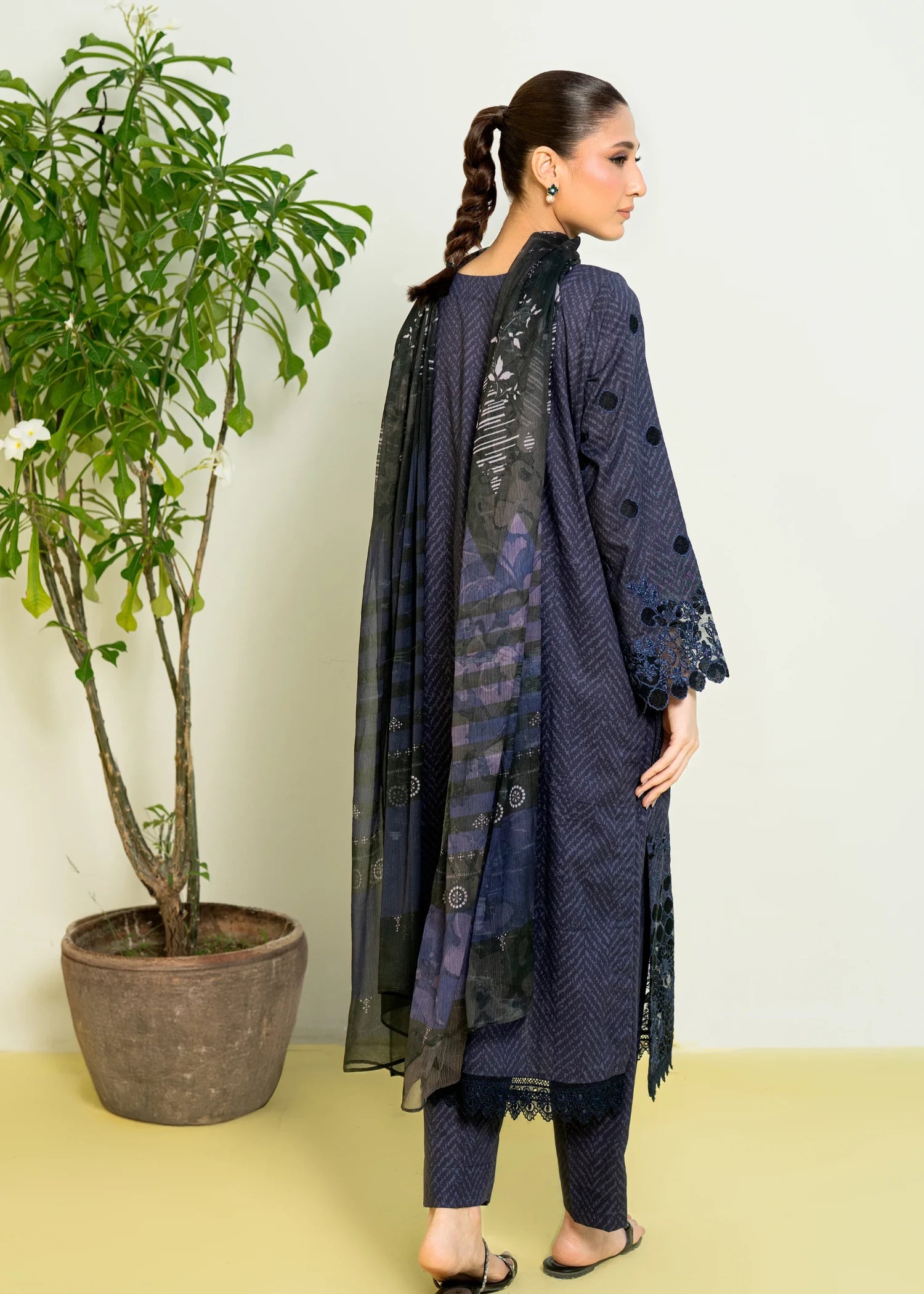 cambric Kurta Set in Black, navy blue