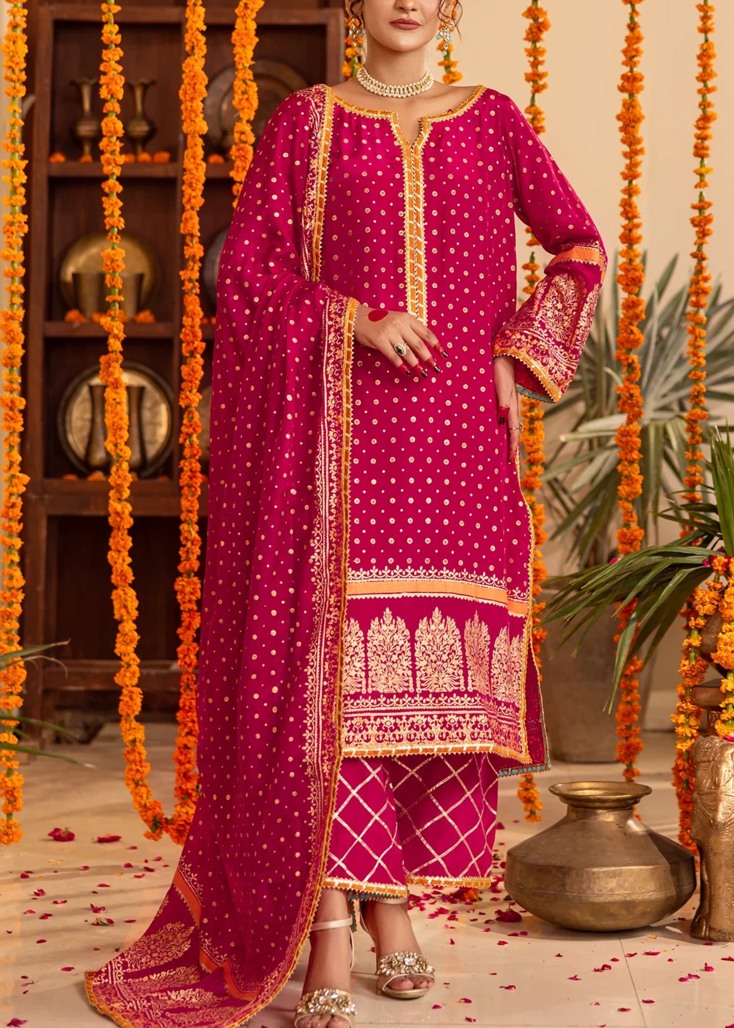 raw silk Unstitched in Fuchsia pink