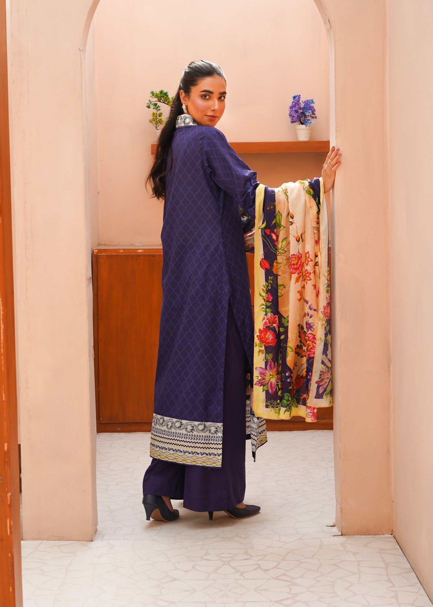 lawn Kurta Set in Indigo
