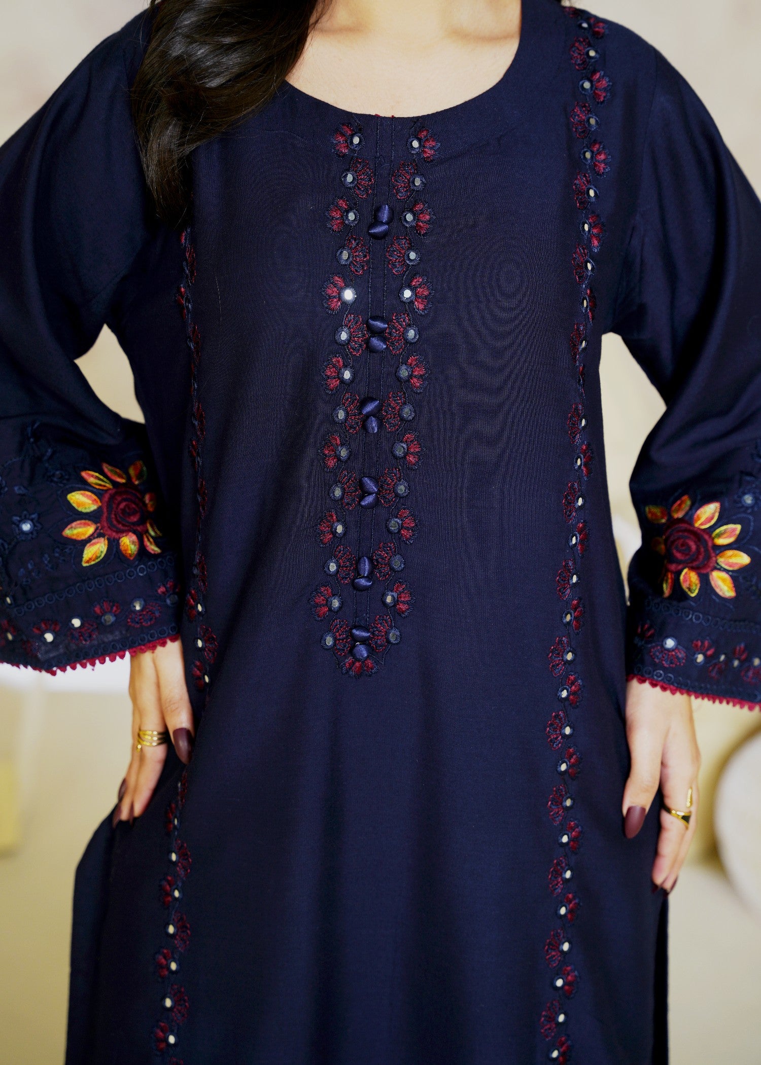 linen chambray Kurta Set in Navy blue