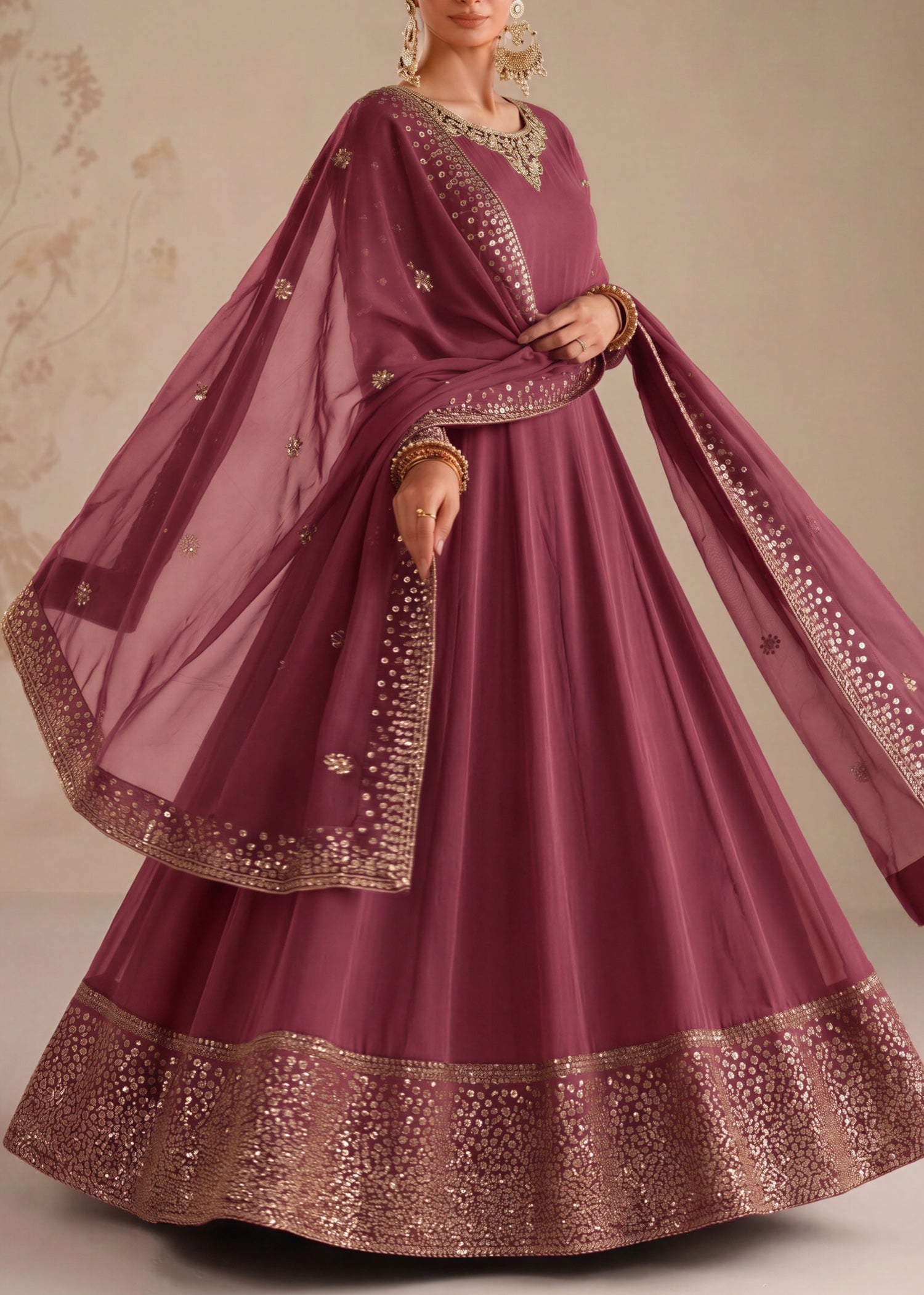 chiffon Pishwas in Zinnia pink