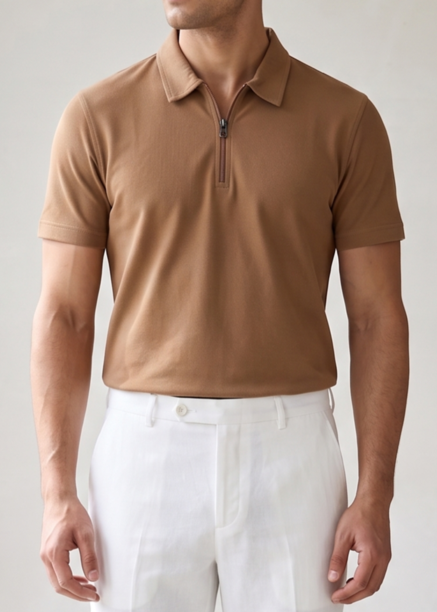 cotton pique Polo Shirt in Camel brown