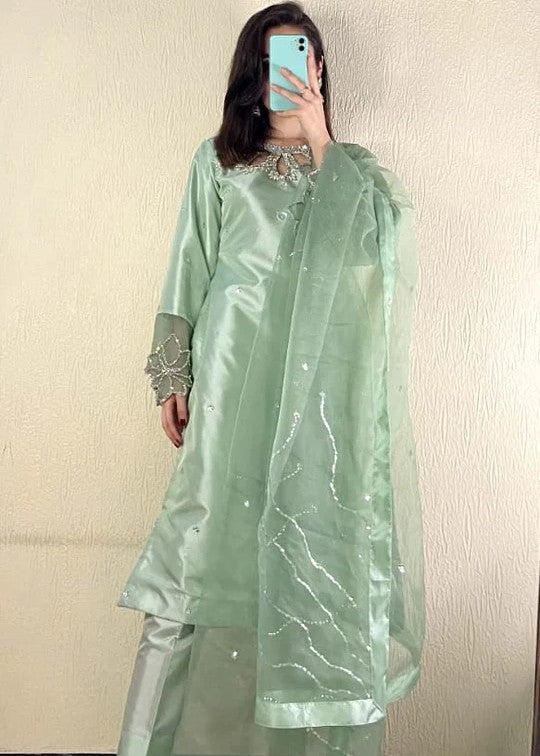 silk Kurta Set in Pistachio green