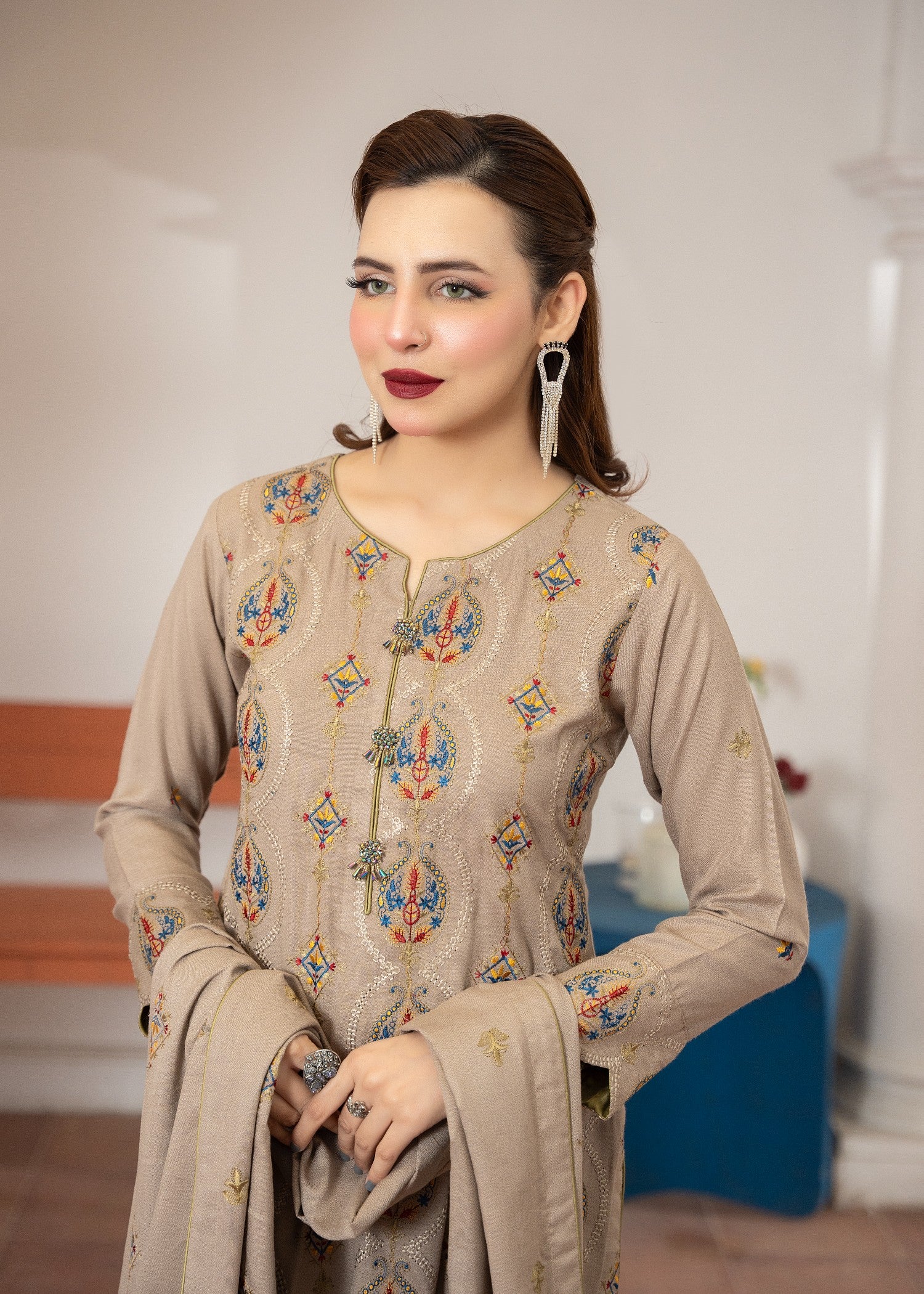 dhanak Kurta Set in Beige