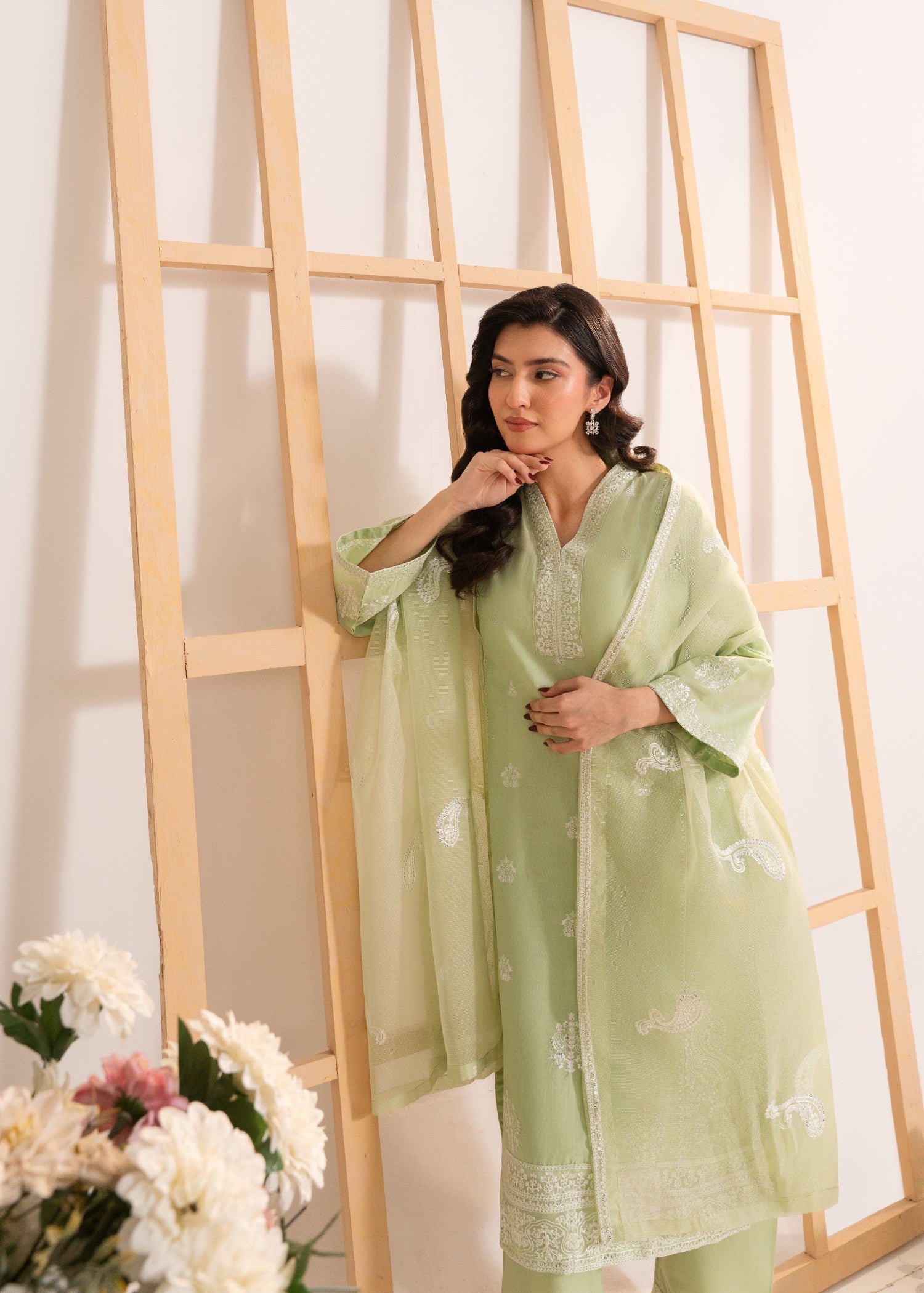 cotton Kurta Set in Mint green