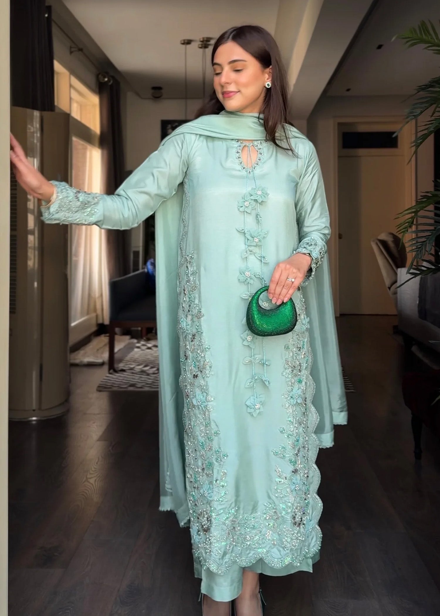 raw silk Kurta Set in Light blue