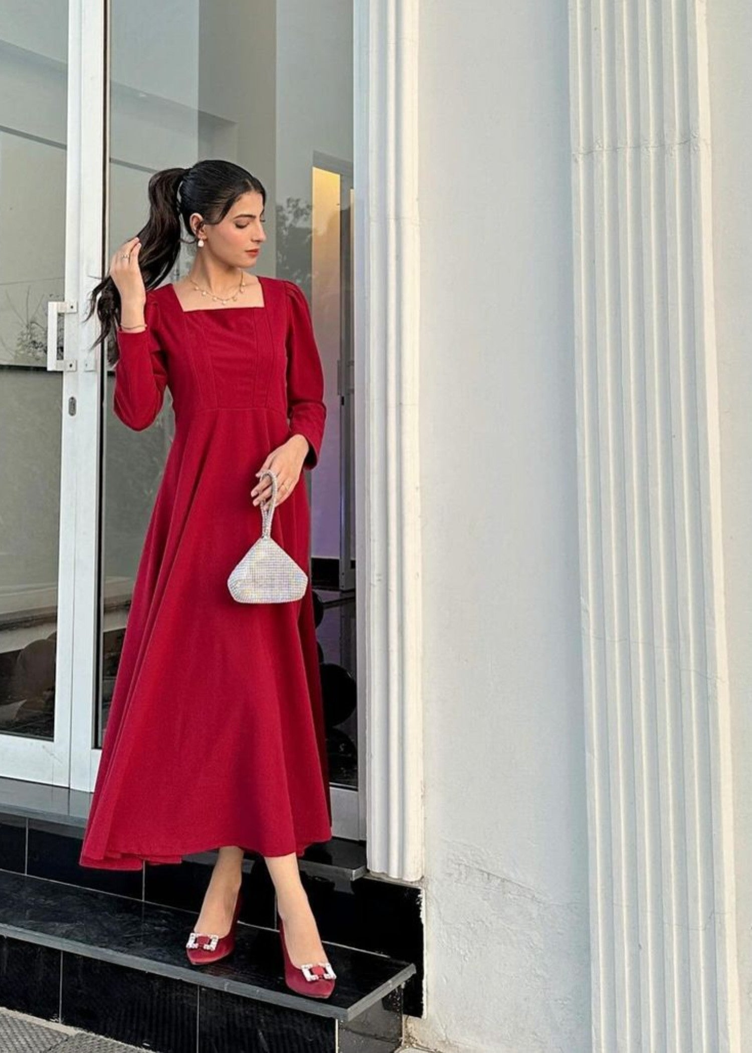 georgette Frock in Maroon