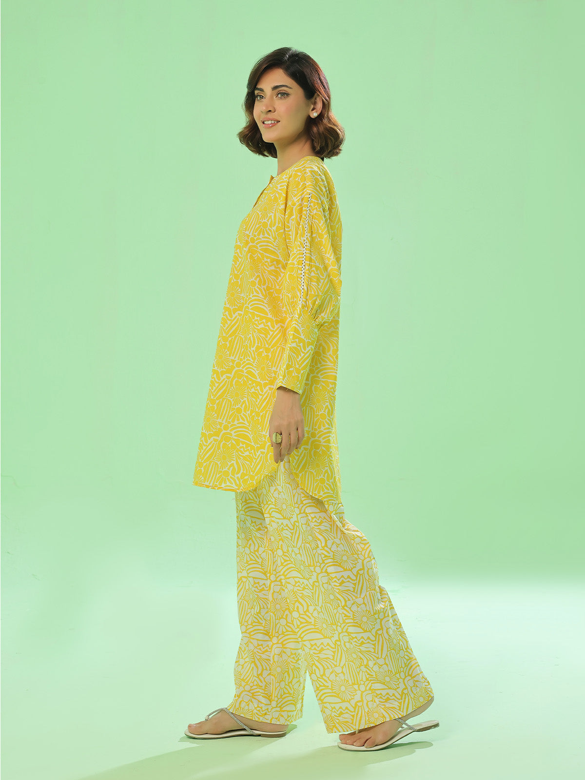 ribbed lawn Kurta Set in Blonde
