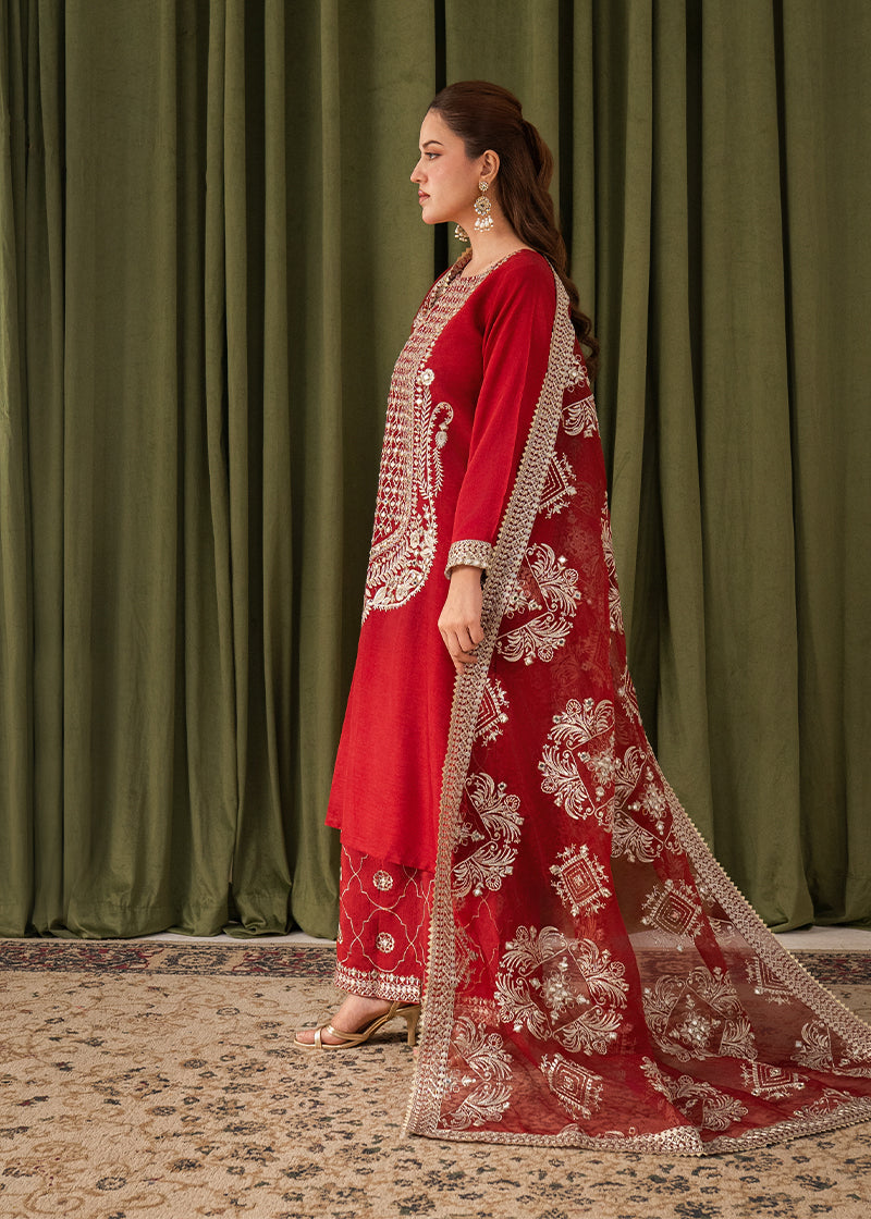 korean raw silk Kurta Set in Spicy red