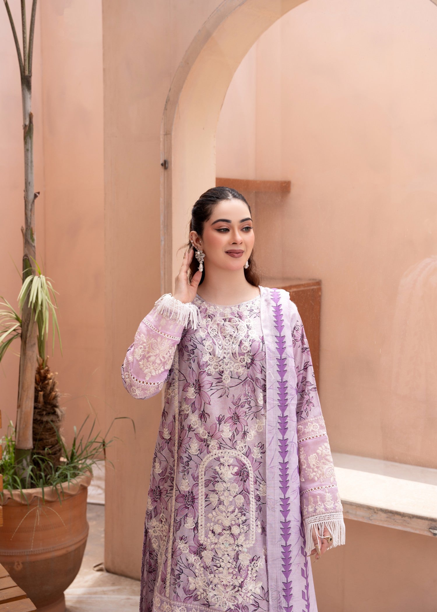 lawn Kurta Set in Mauve