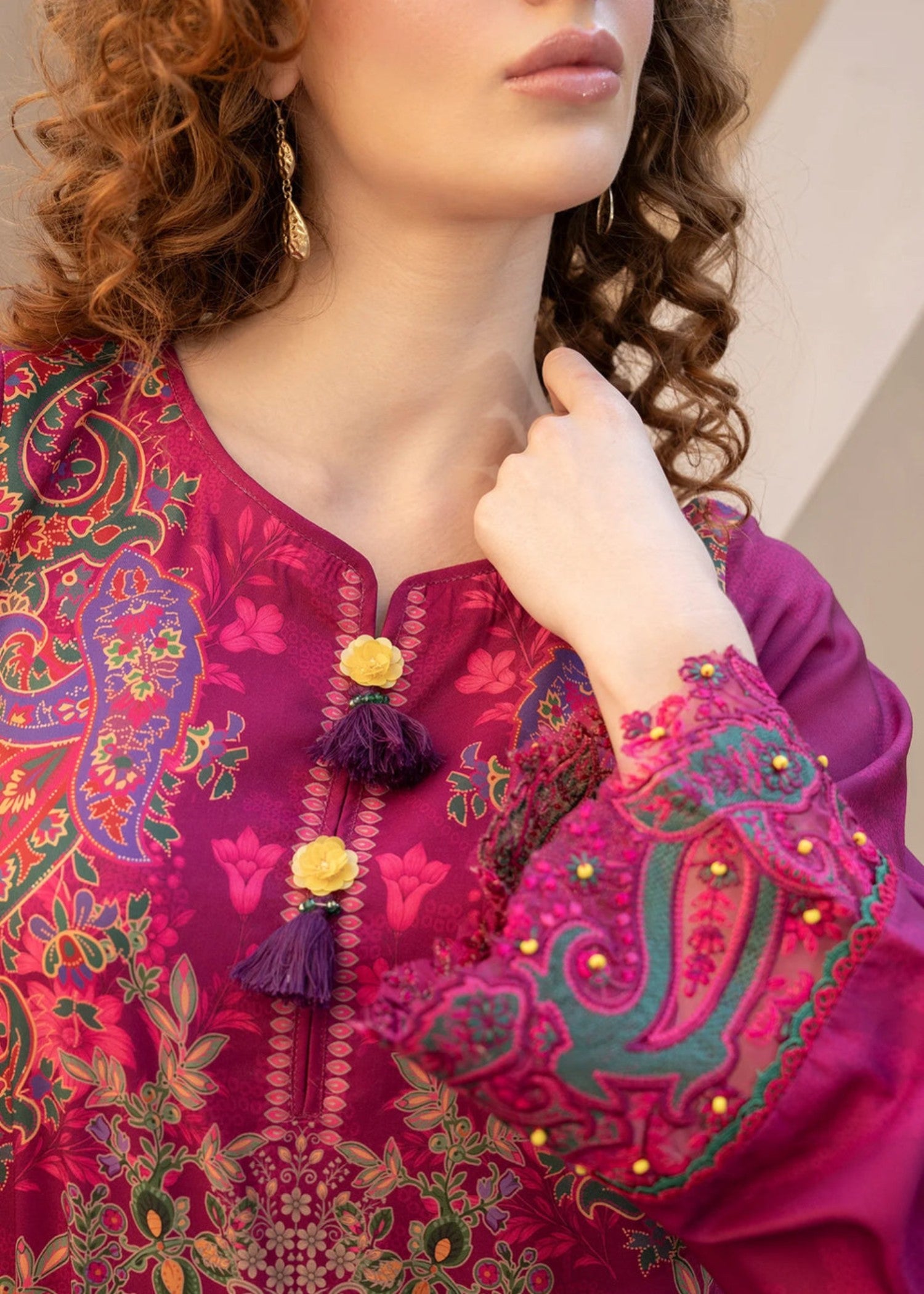 blended cambric Kaftan in Hot pink