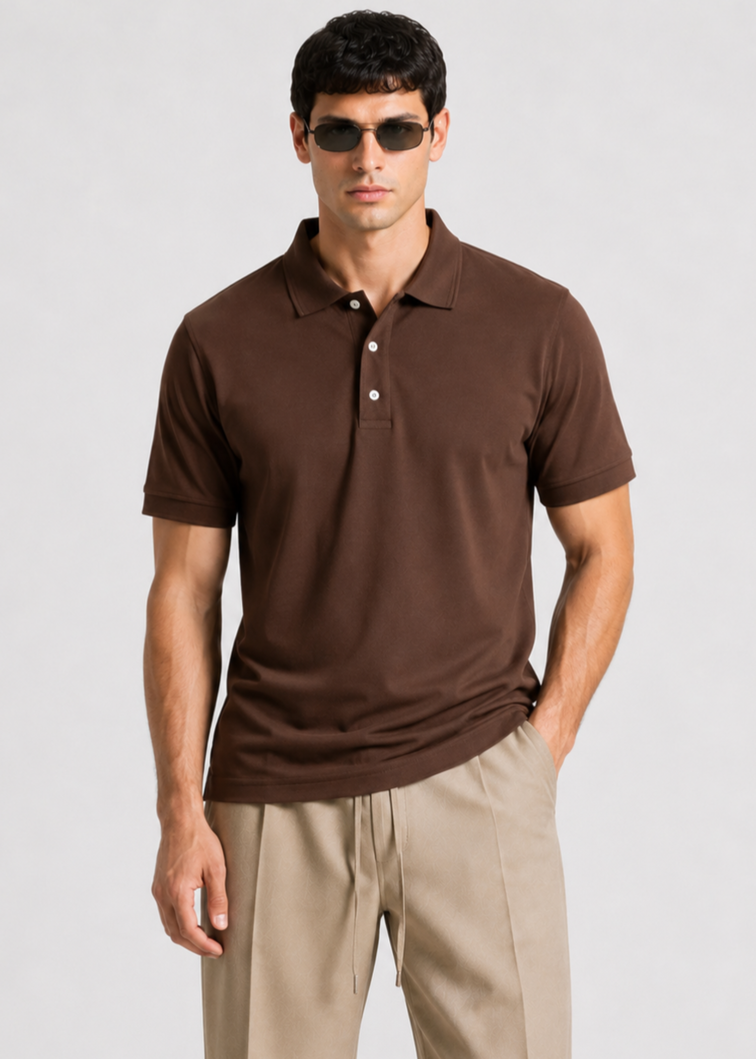 cotton Polo Shirt in Chocolate brown
