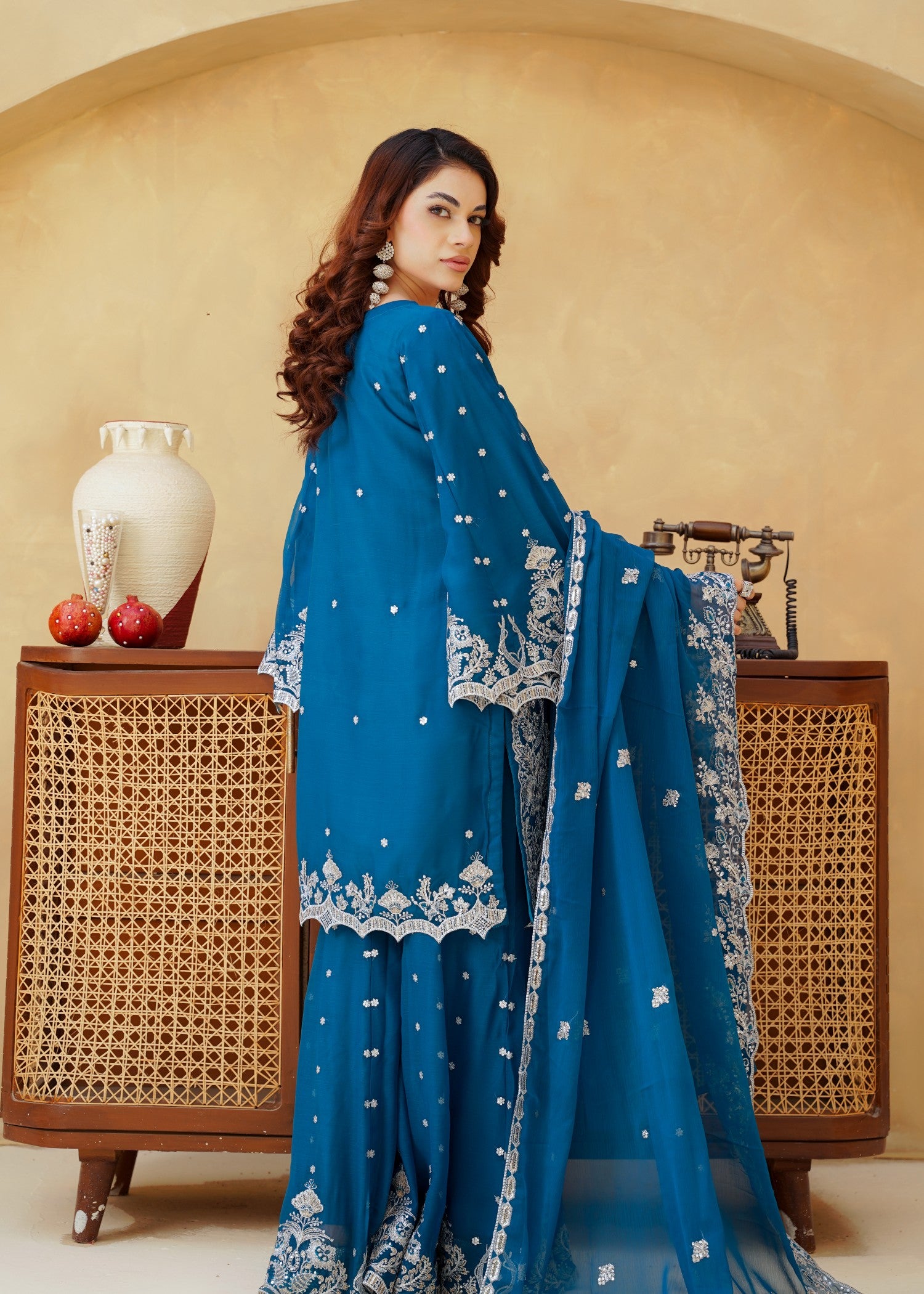 chiffon Gharara in Sapphire blue