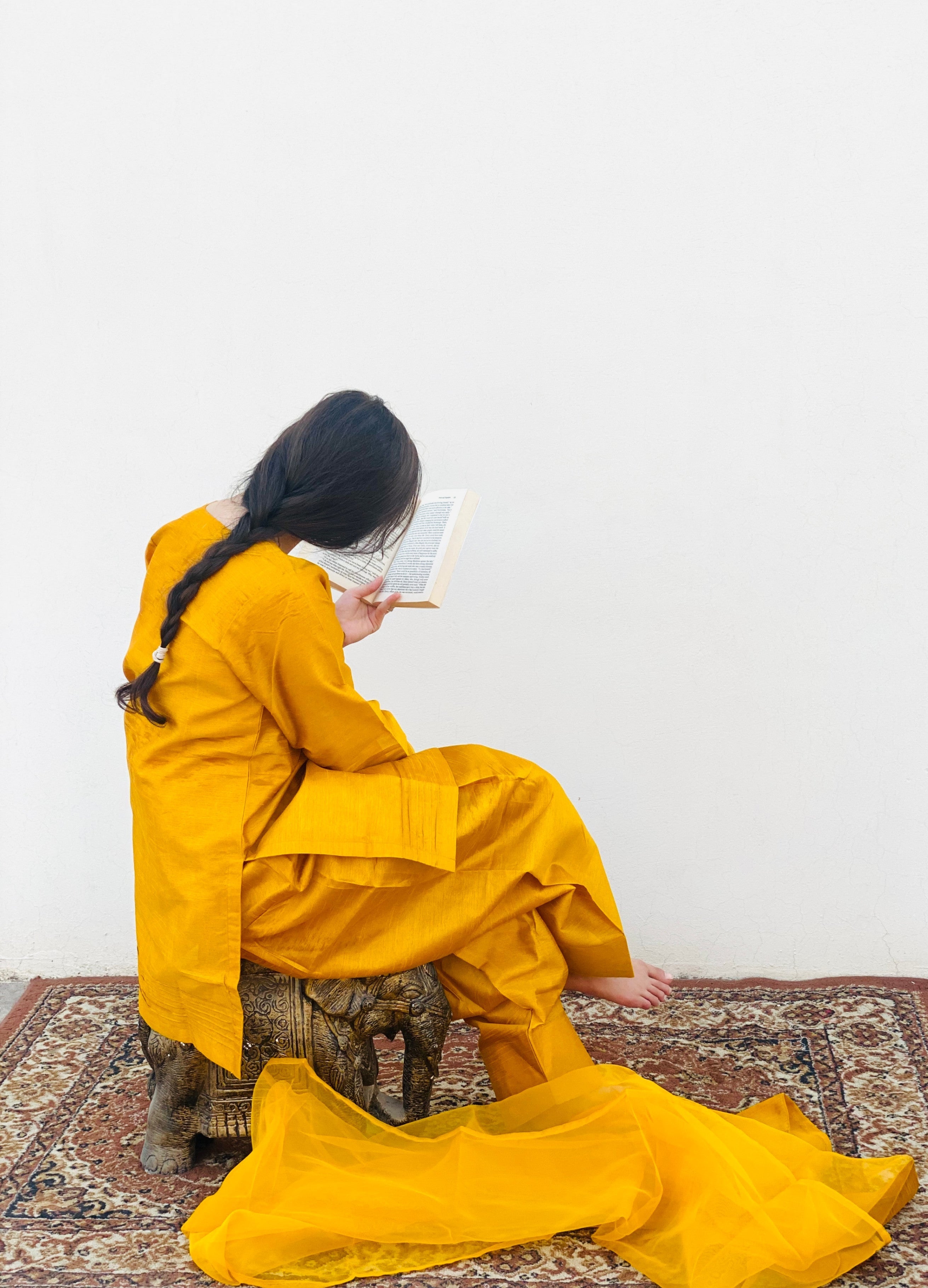 raw silk Kurta Set in Mustard