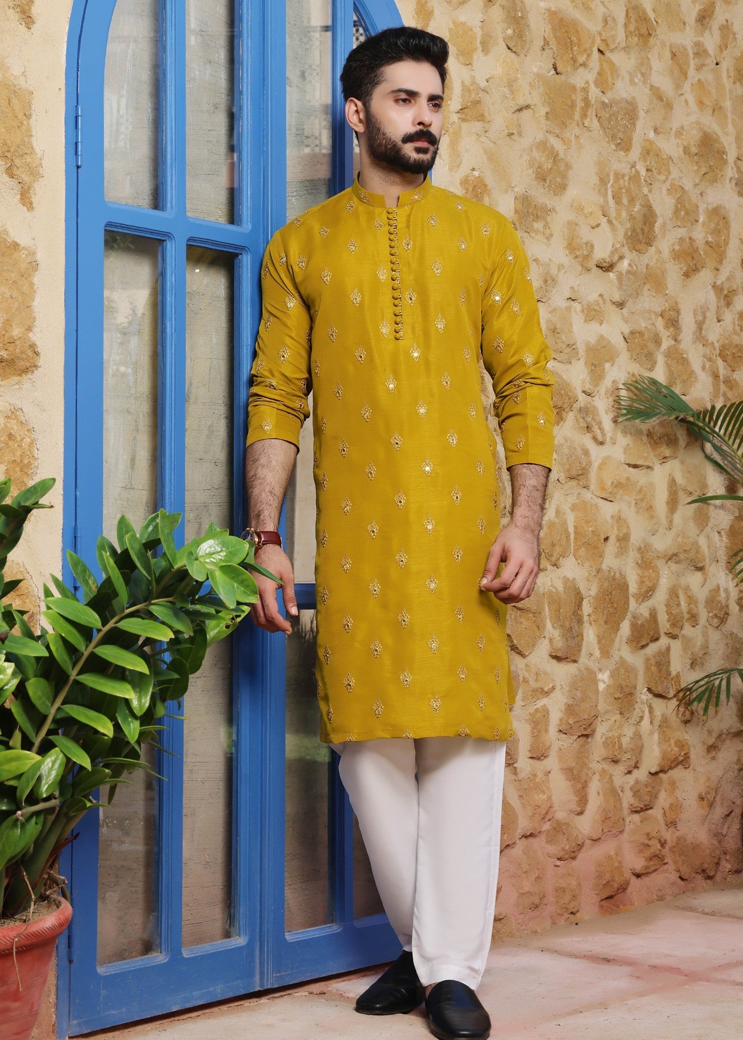 raw silk Kurta Set in Yellow