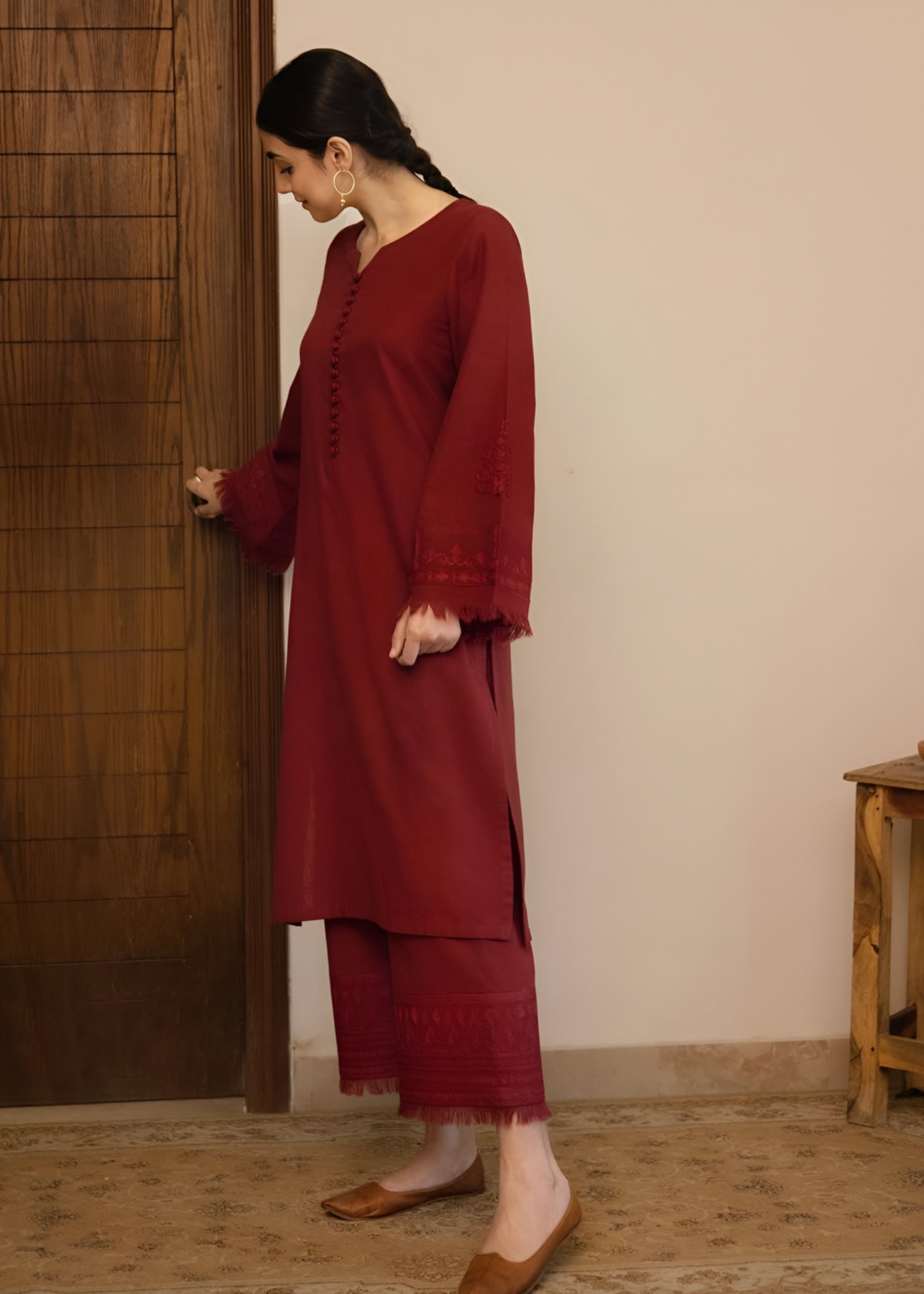 cotton viscose Kurta Set in Maroon