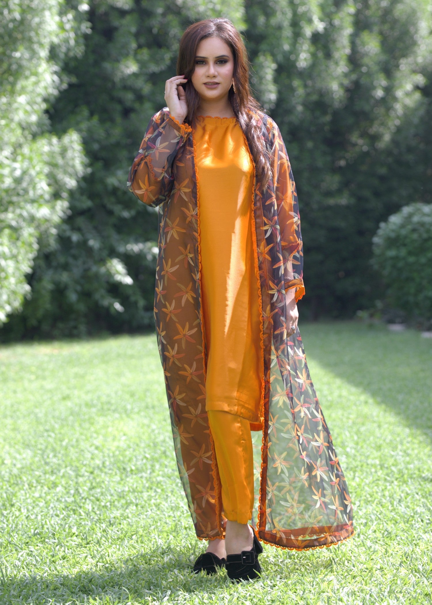 silk Gown in Goldfish orange