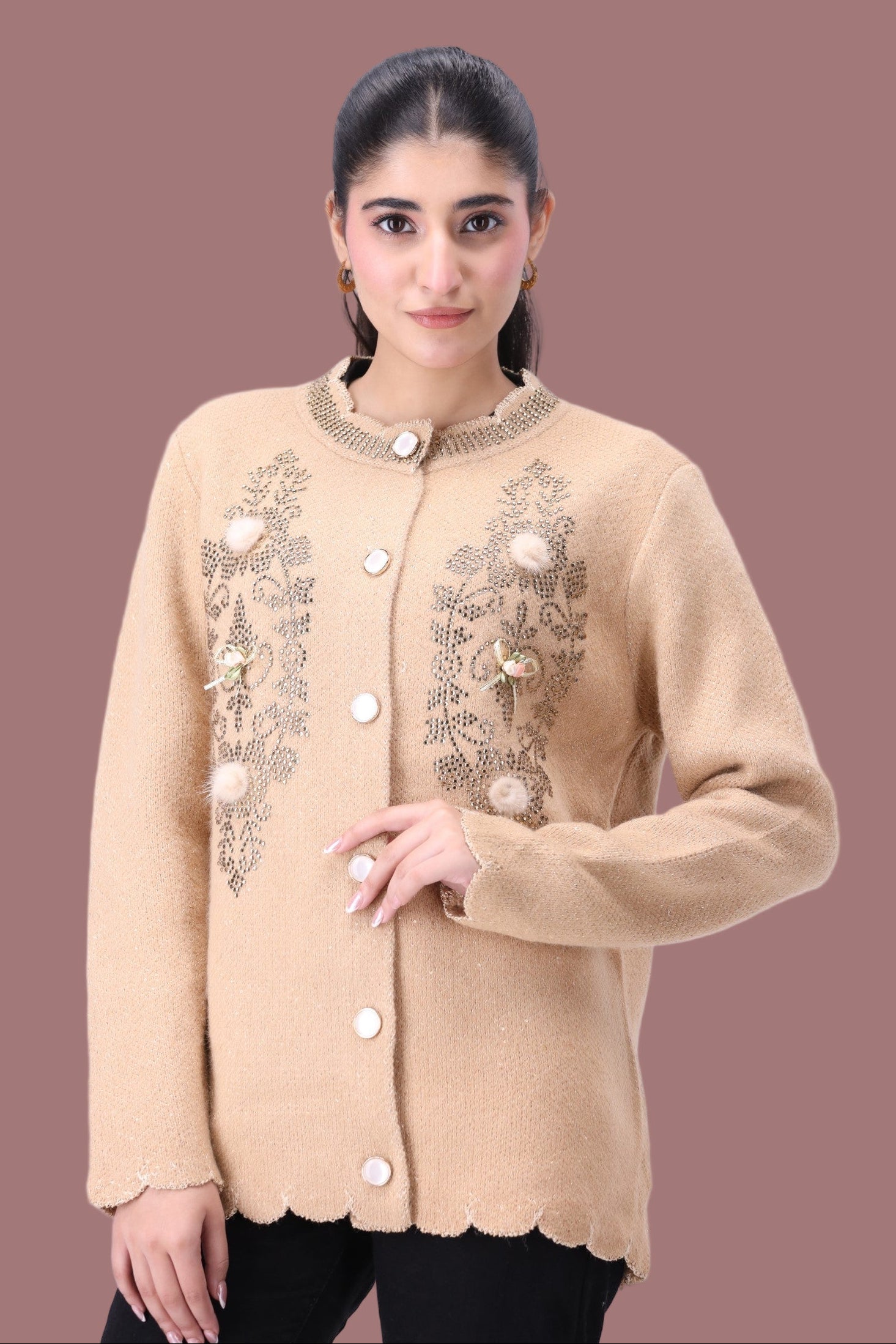 wool Cardigan in Khaki brown