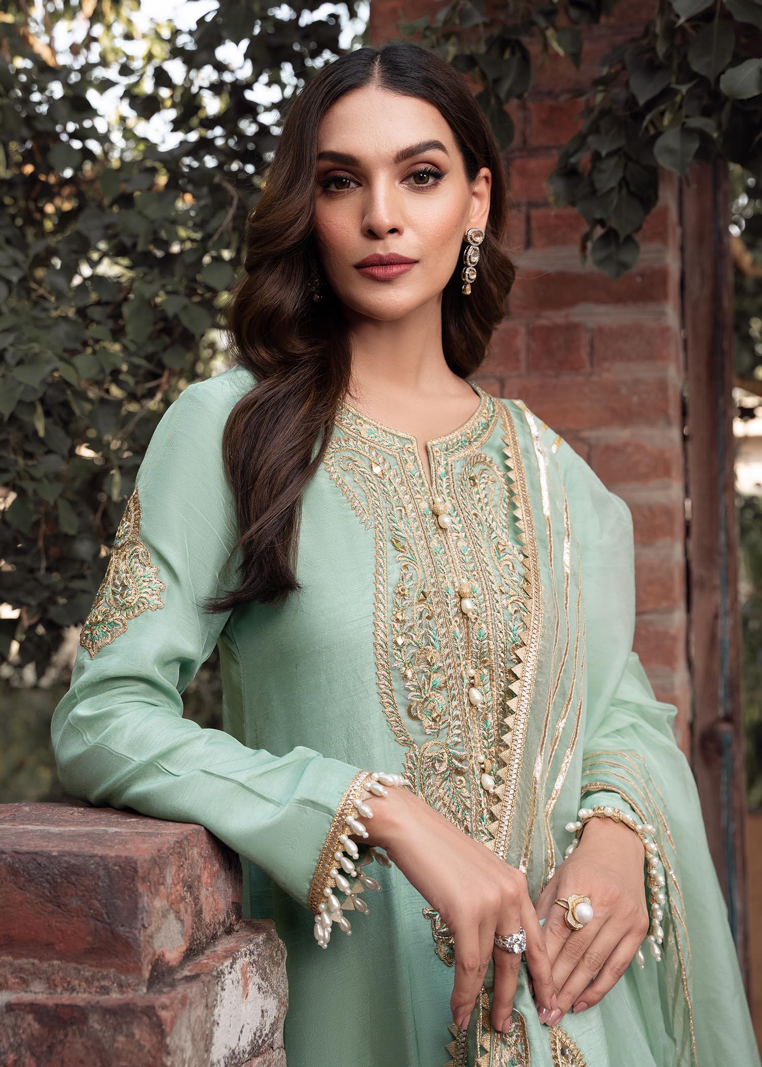 khaddi silk Kurta Set in Mint green
