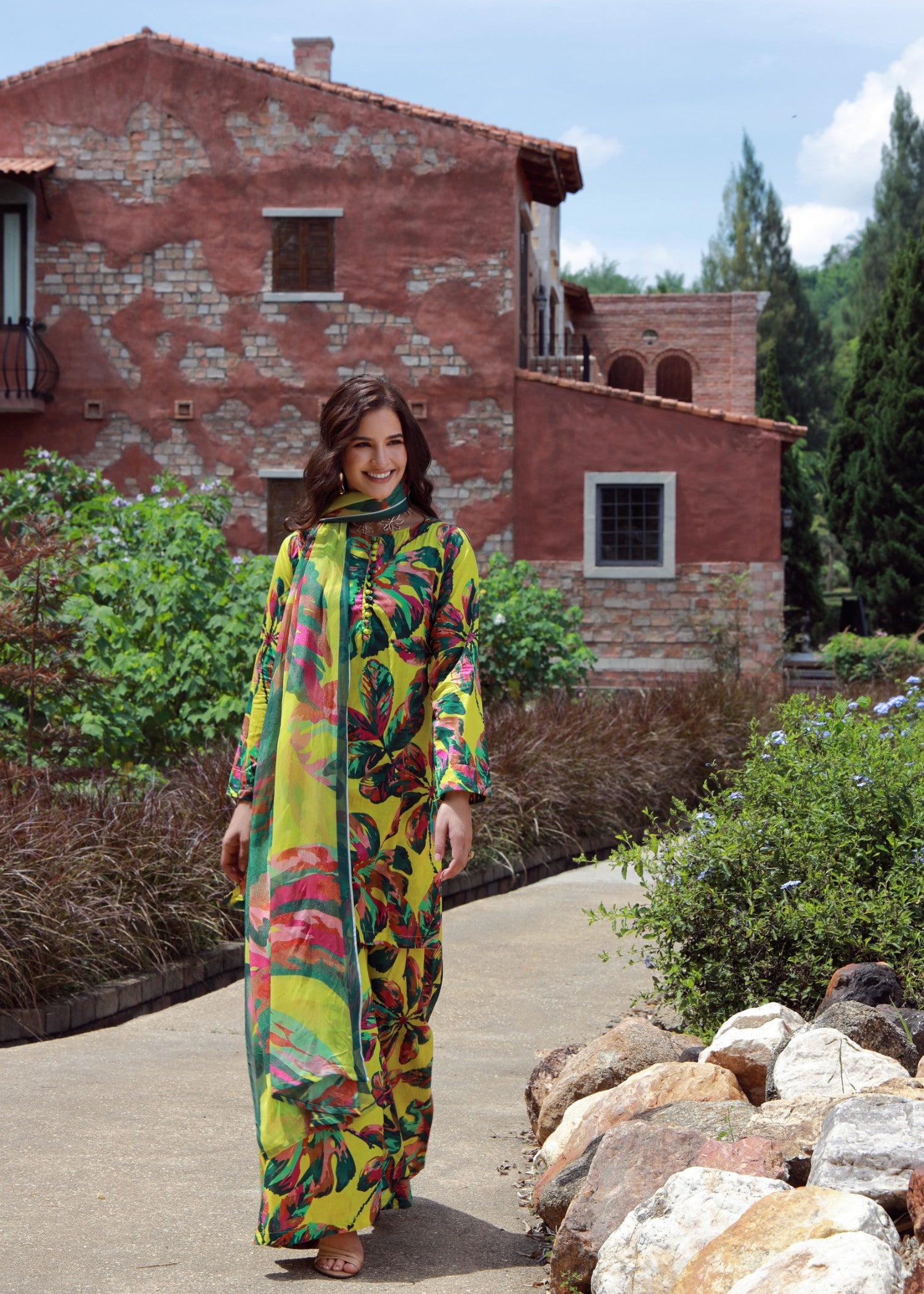 lawn Sharara in Pale yellow